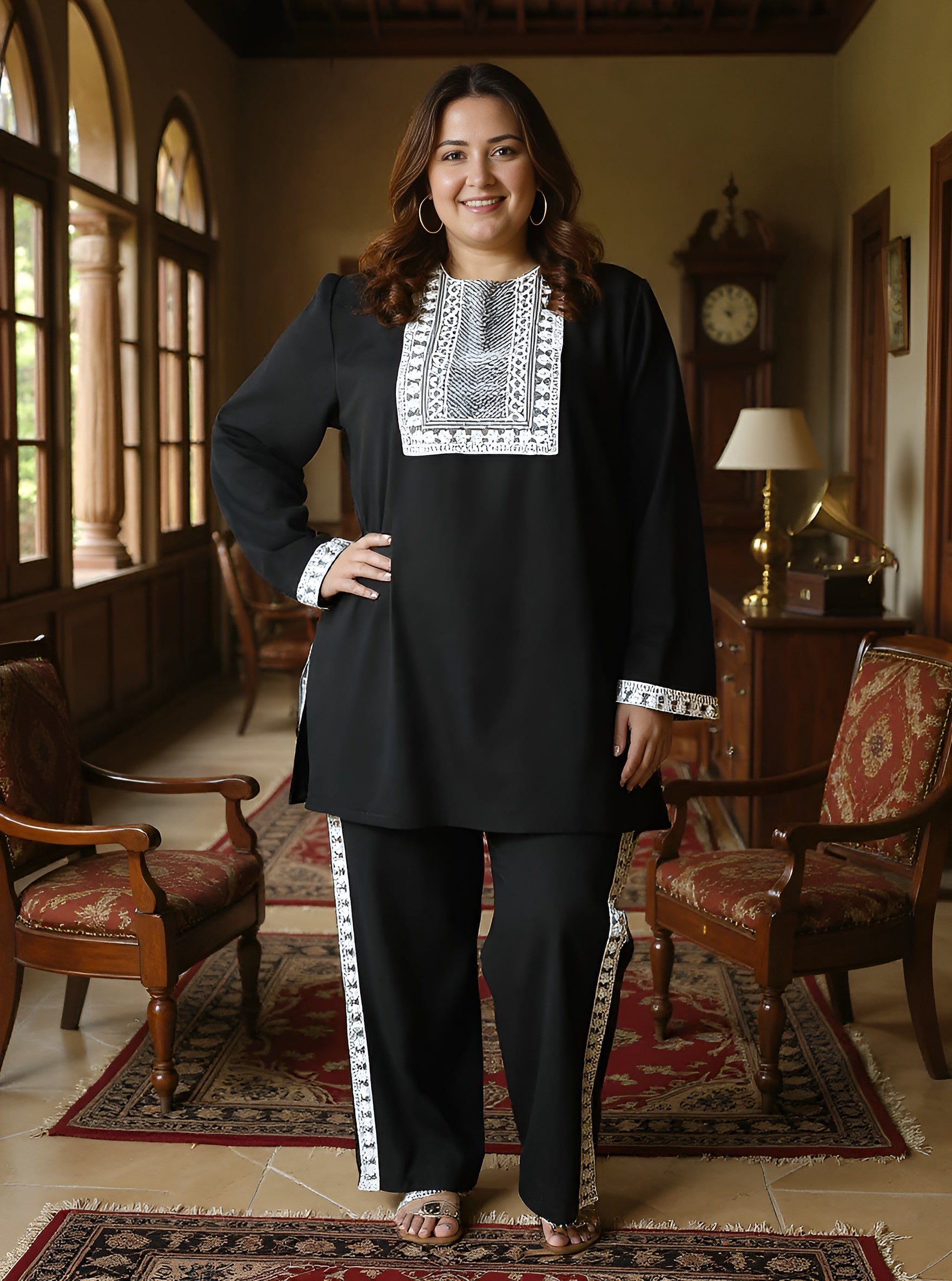 Schiffli-Block Kurta Set