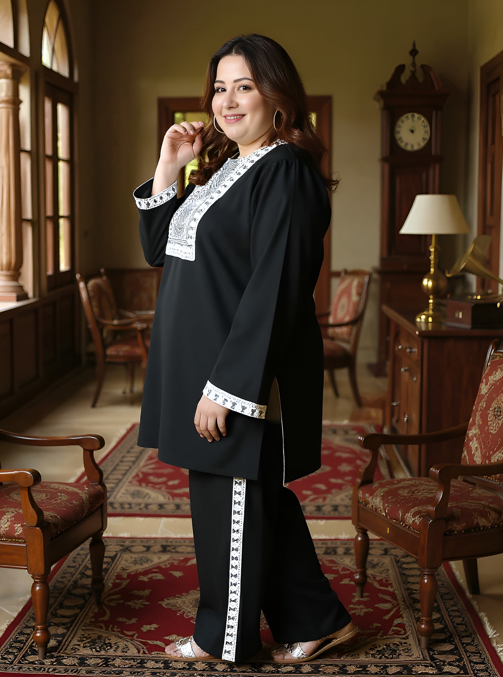 Schiffli-Block Kurta Set