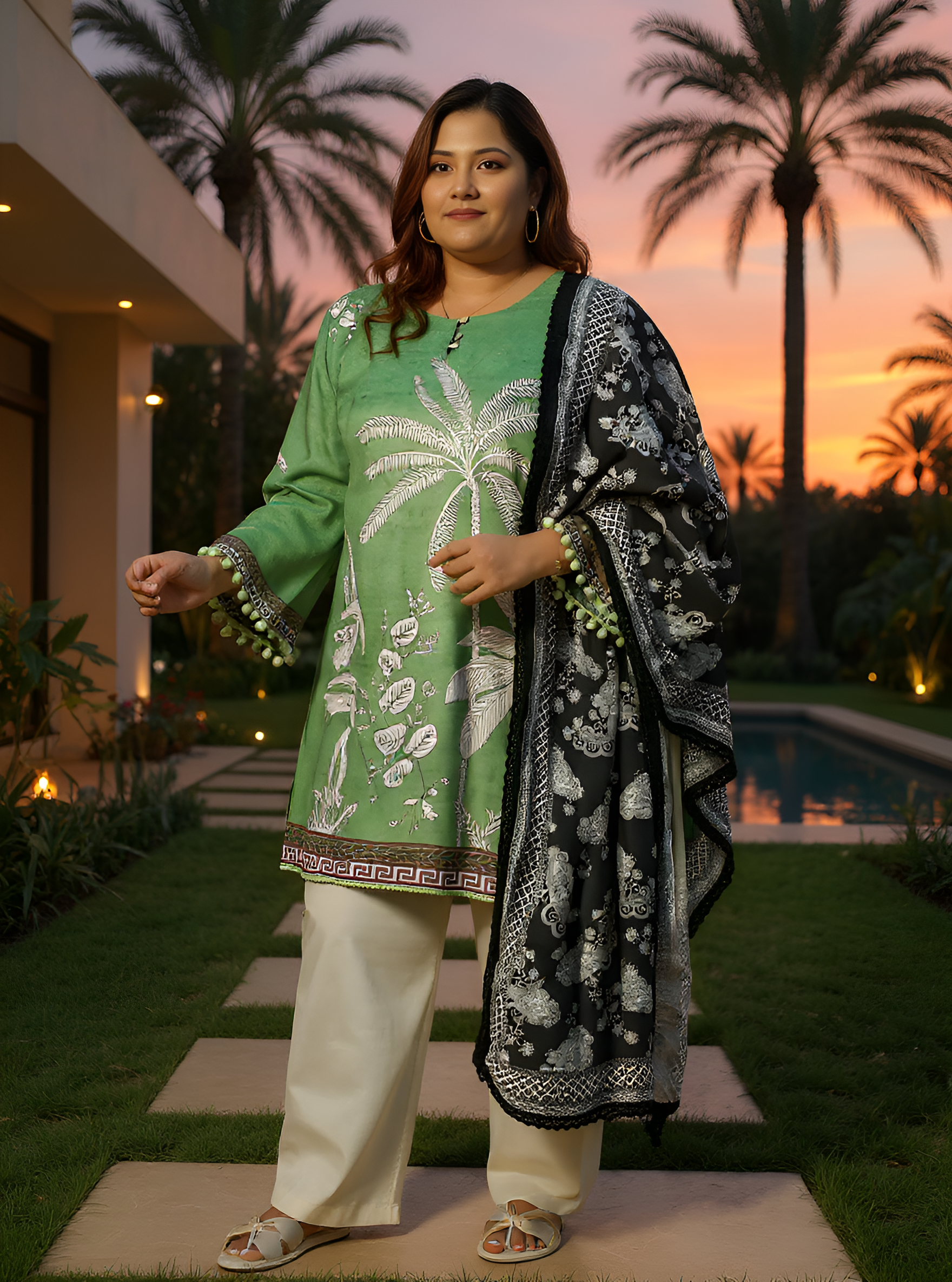 Palm Foliage Kurti With Trousers