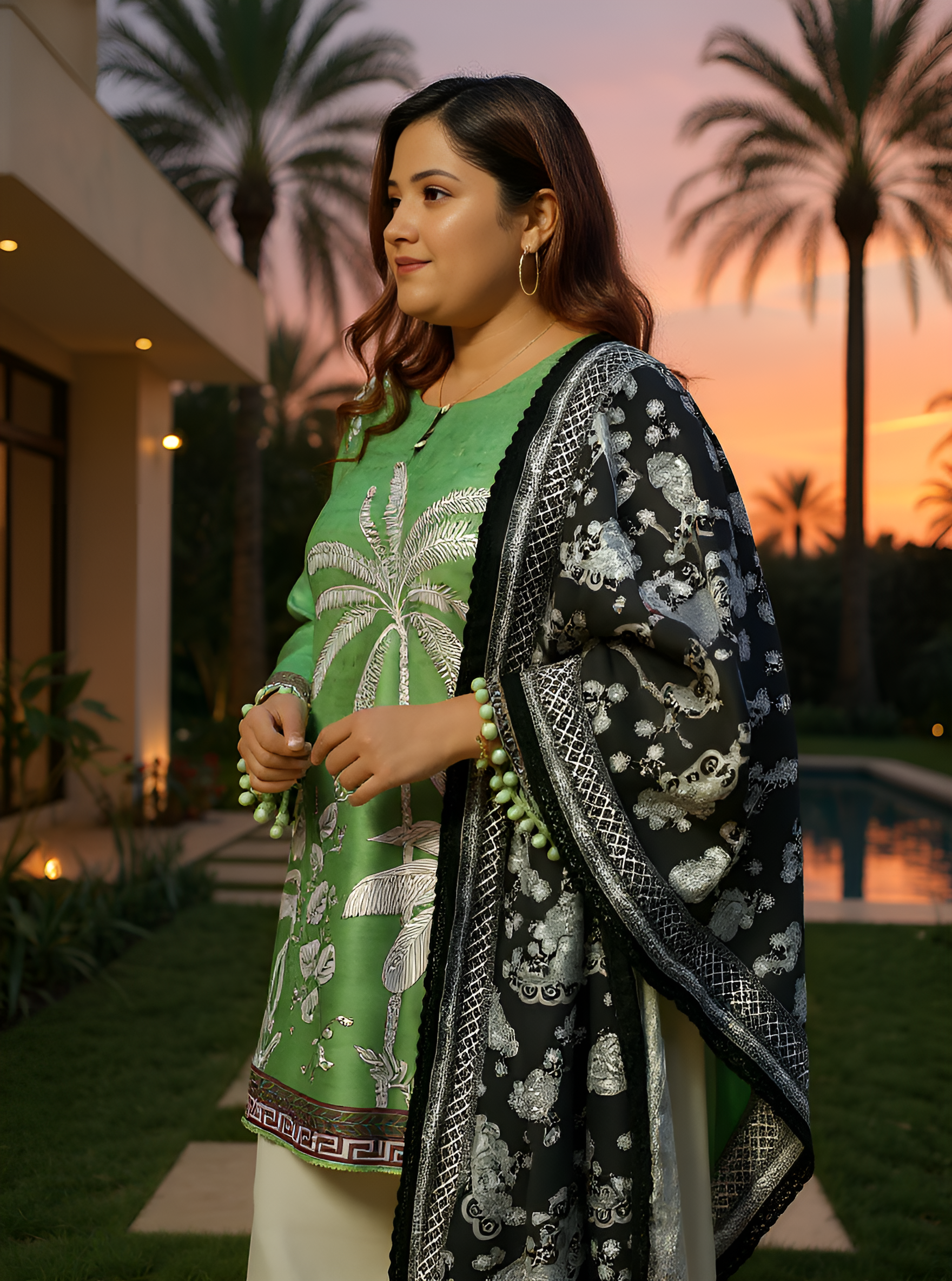 Palm Foliage Kurti With Trousers