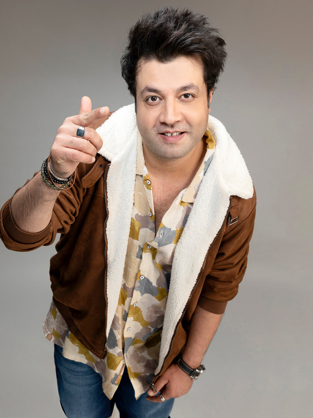 Brown Zip-Front Jacket With Fleece Detail