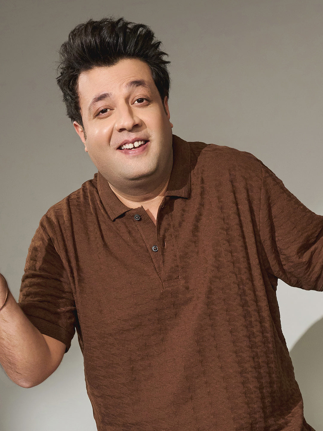 Houndstooth-Textured Polo T-Shirt