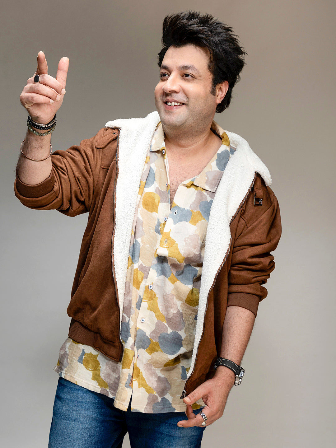 Brown Zip-Front Jacket With Fleece Detail