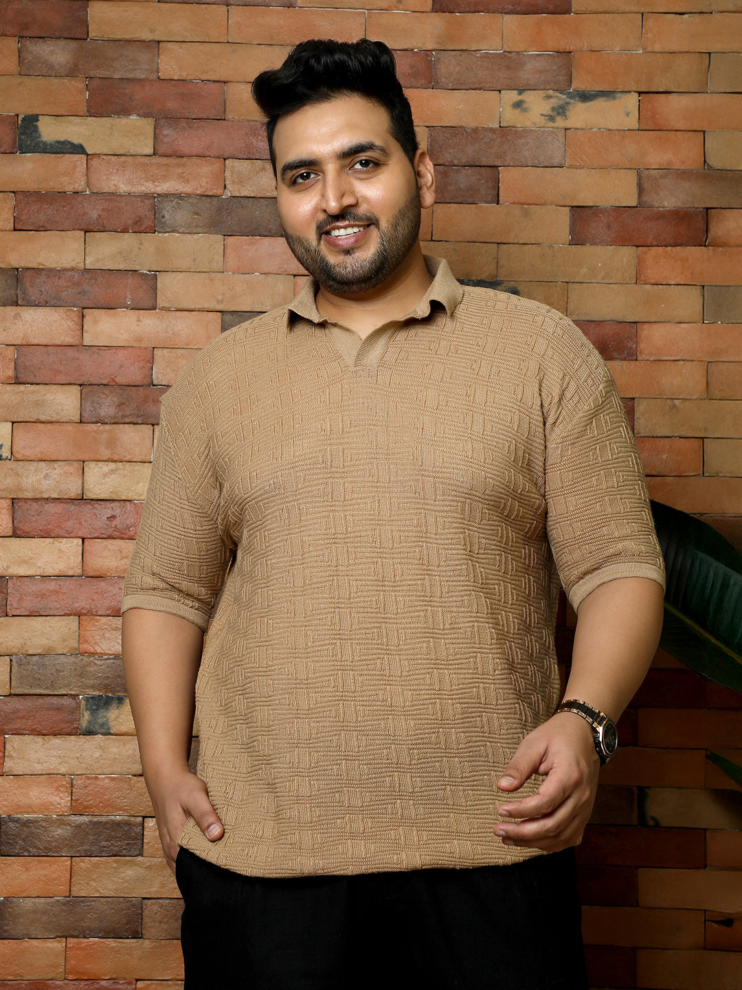 Swirl-Textured Polo T-Shirt