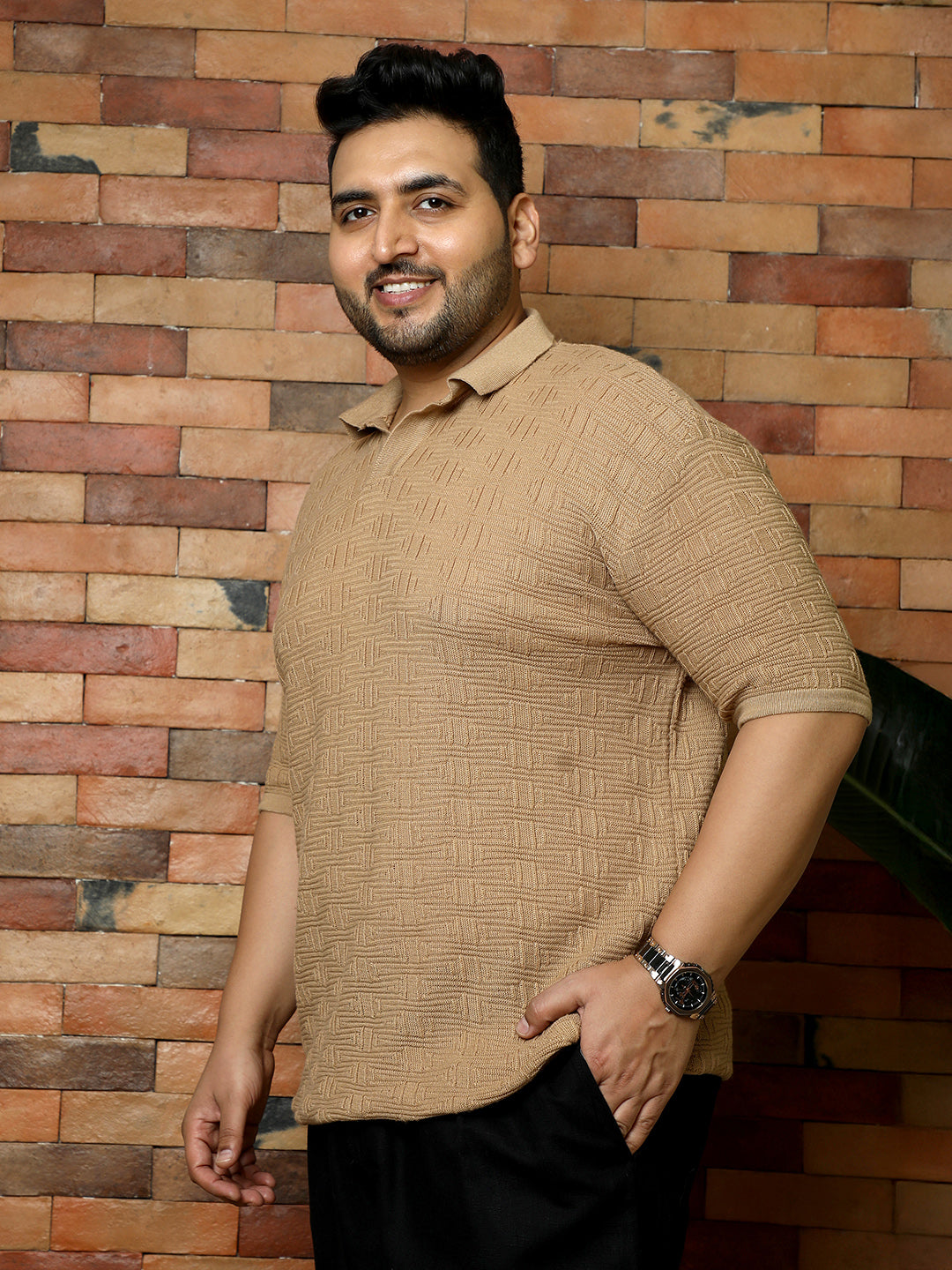 Swirl-Textured Polo T-Shirt