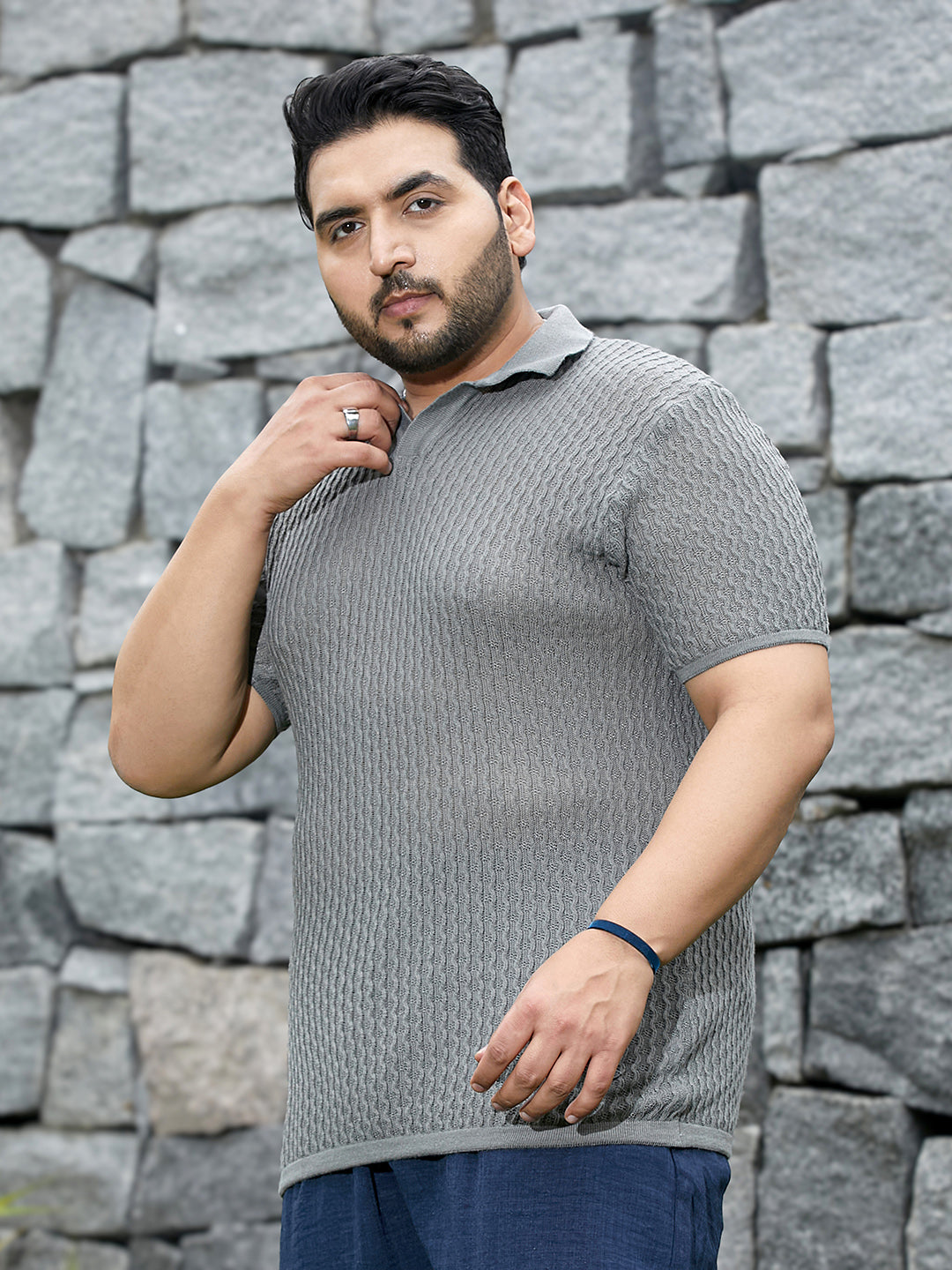 Swirl-Textured Polo T-Shirt