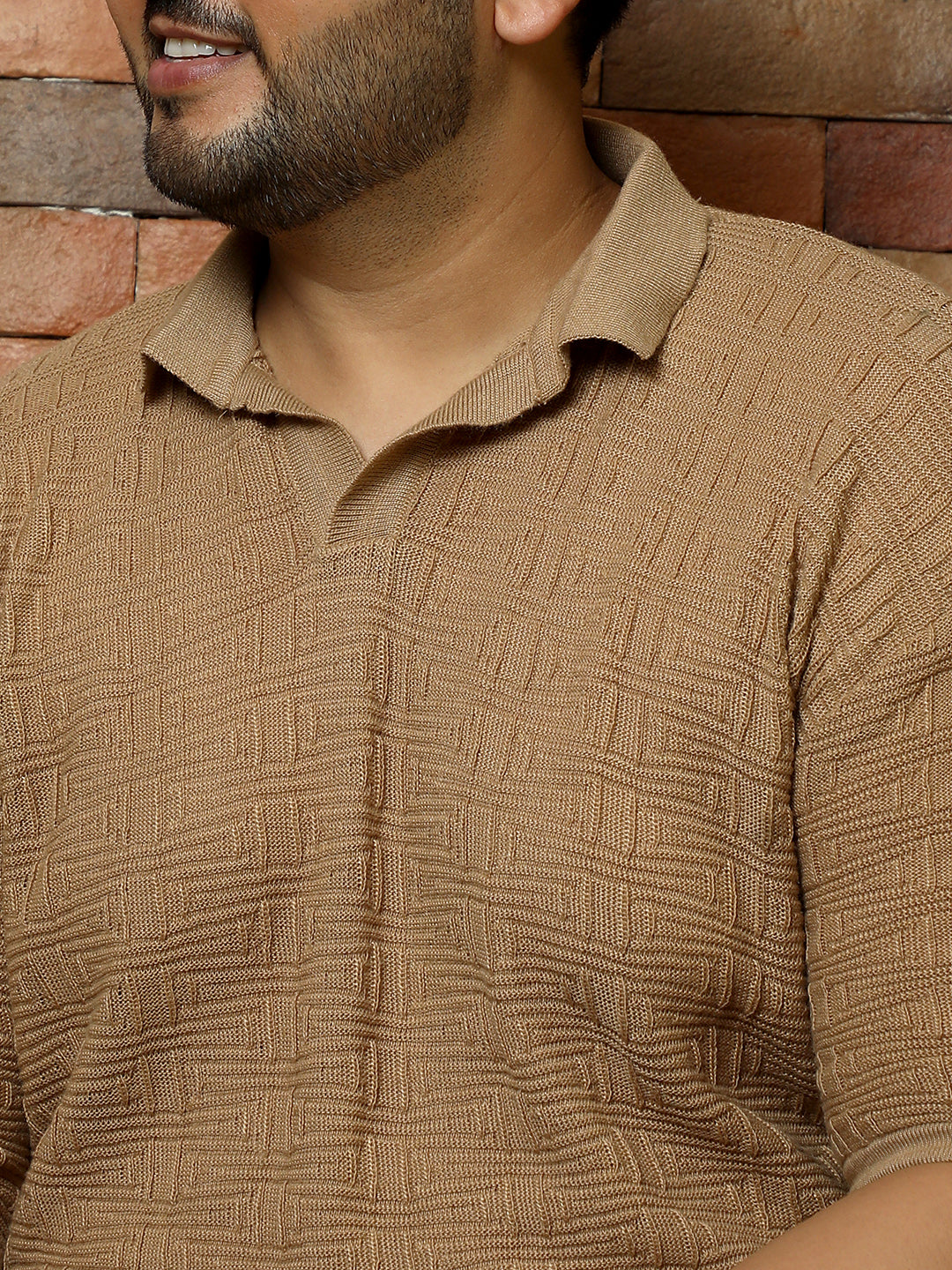 Swirl-Textured Polo T-Shirt