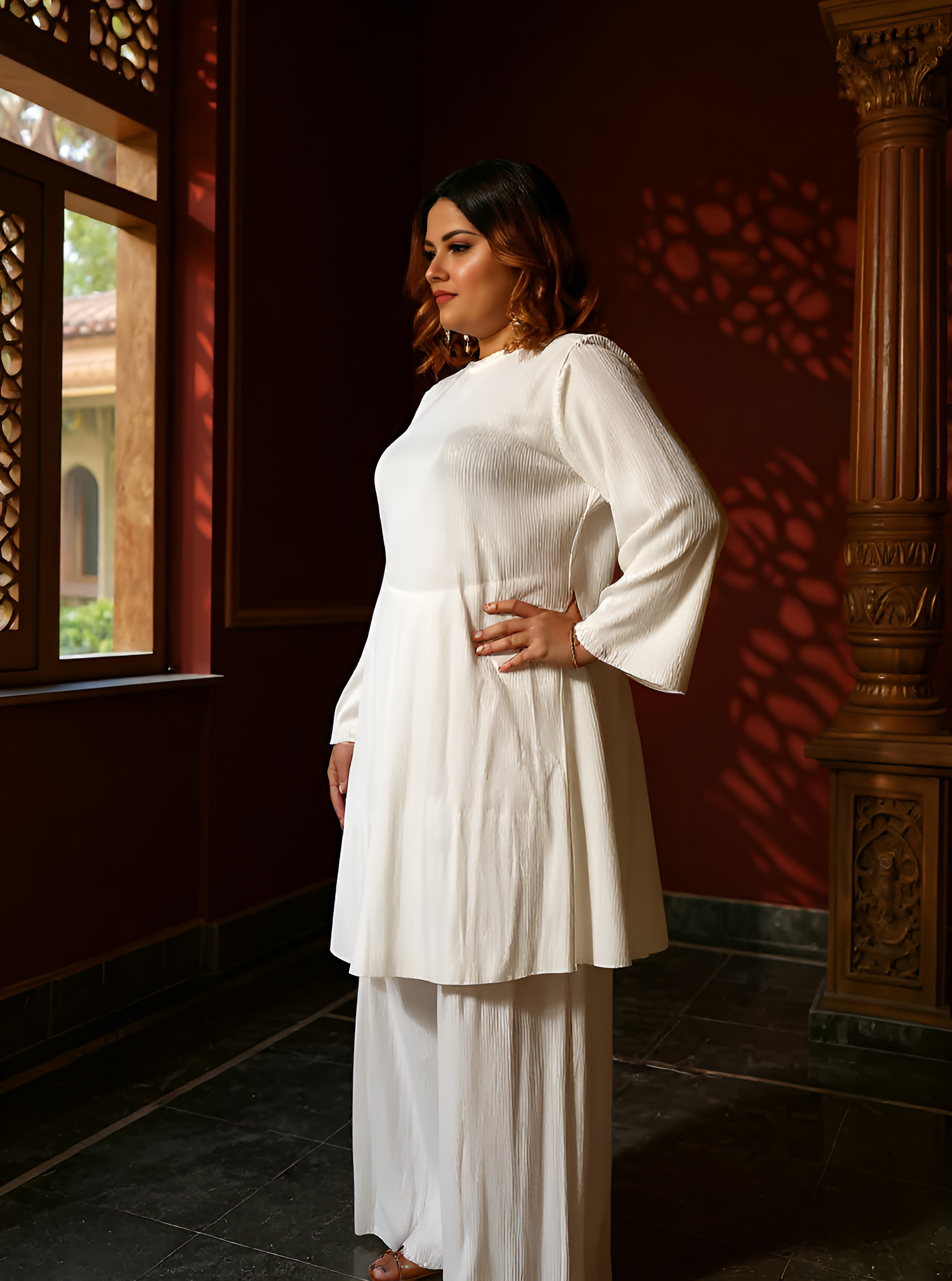 Solid Pleated Kurta Set