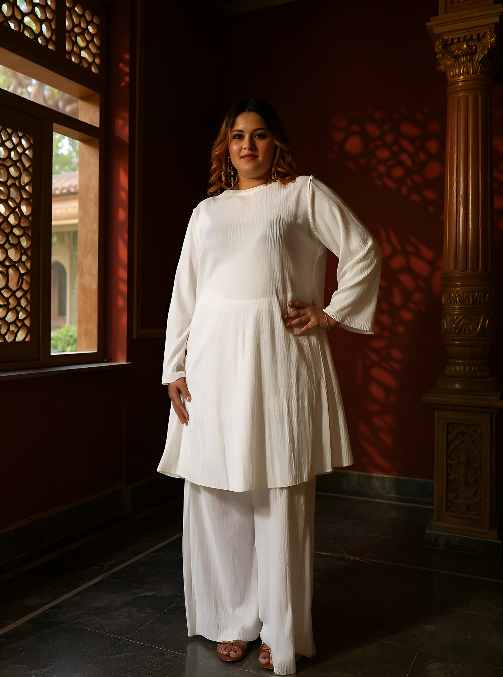Solid Pleated Kurta Set