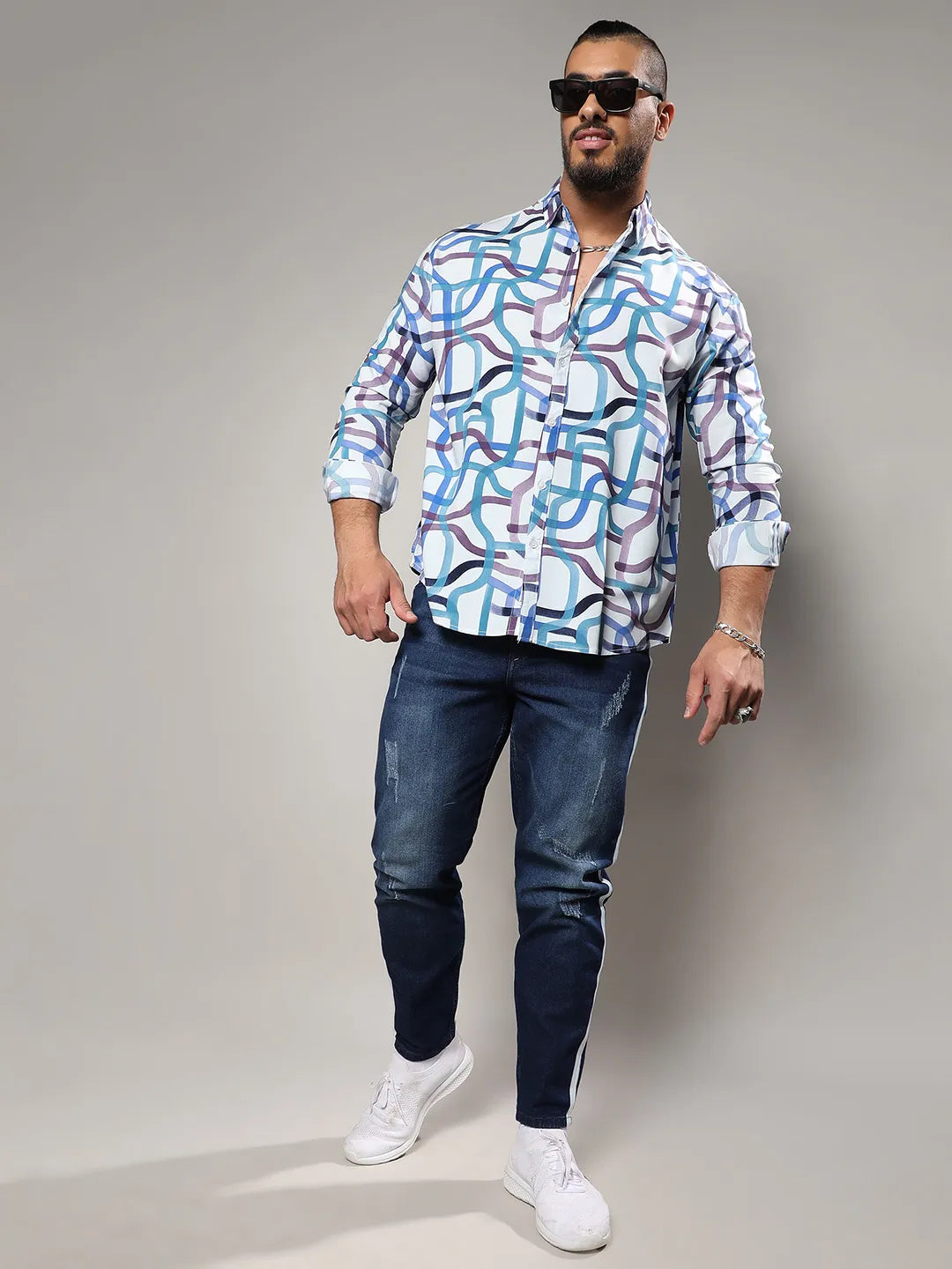 Abstract Print Button Up Shirt