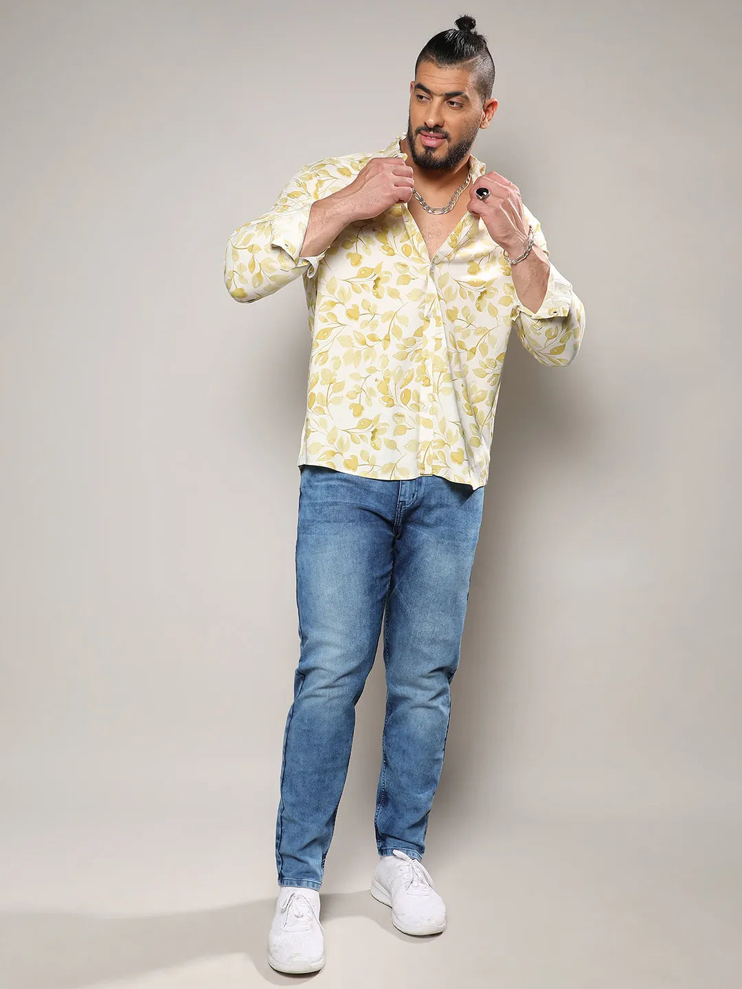 Artistic Foliage Print Button Up Shirt