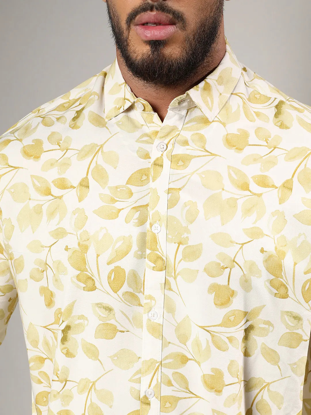 Artistic Foliage Print Button Up Shirt