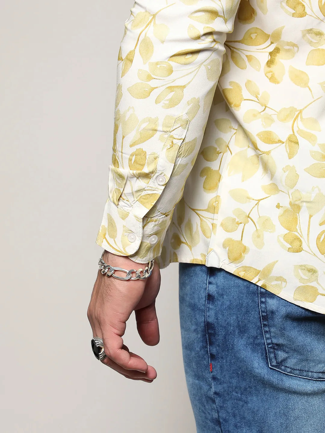 Artistic Foliage Print Button Up Shirt