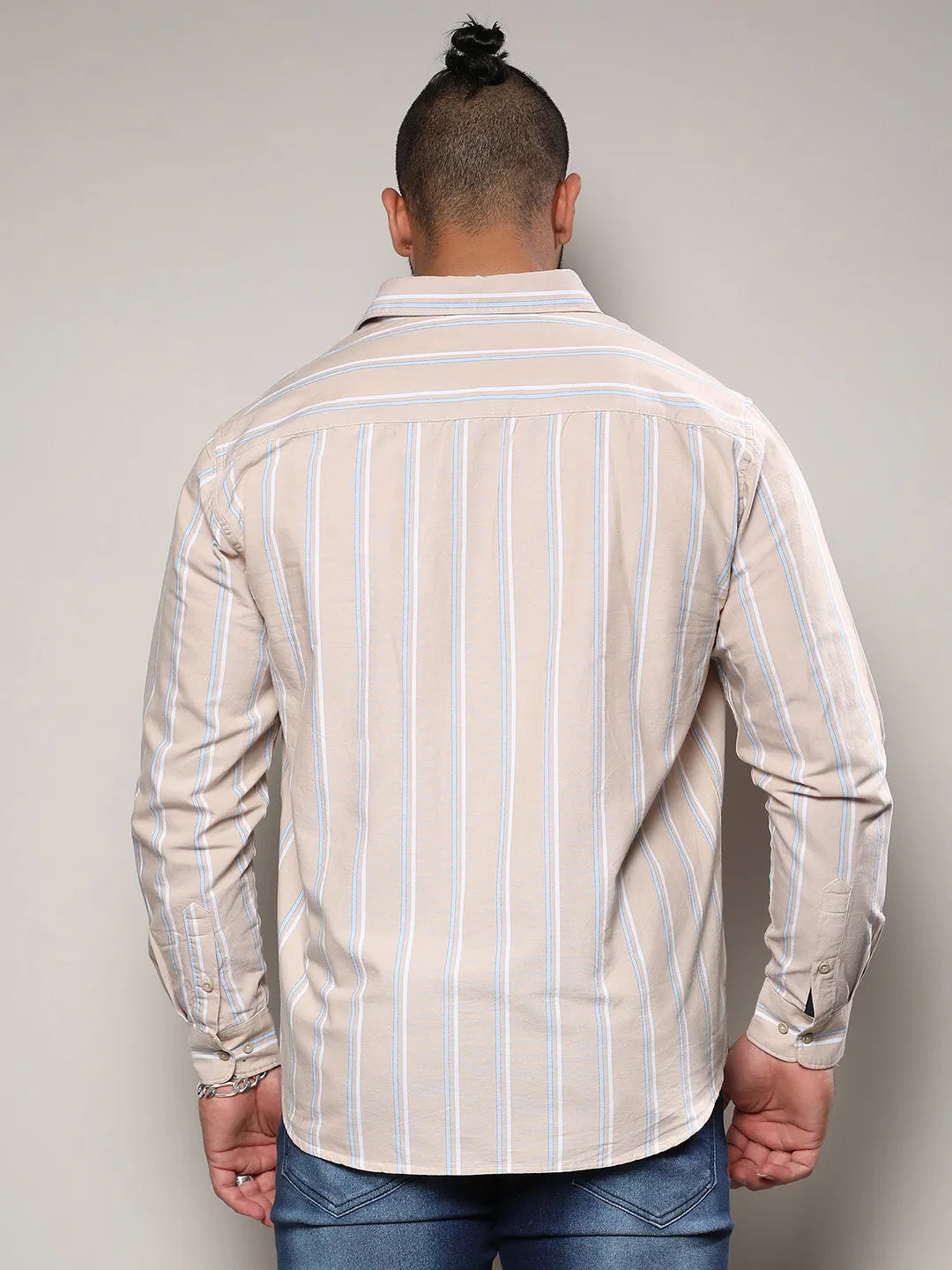 Beige Striped Cotton Shirt