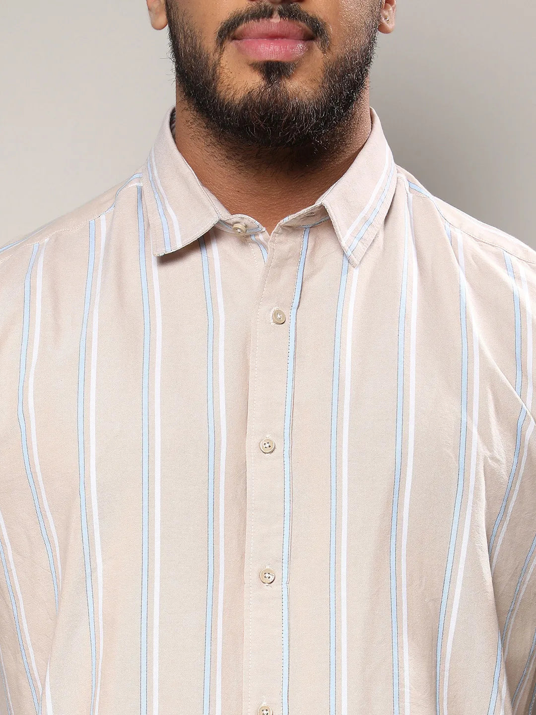 Beige Striped Cotton Shirt