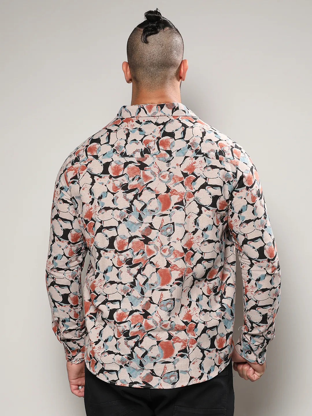 Beige & Brown Artistic Floral Cluster Shirt
