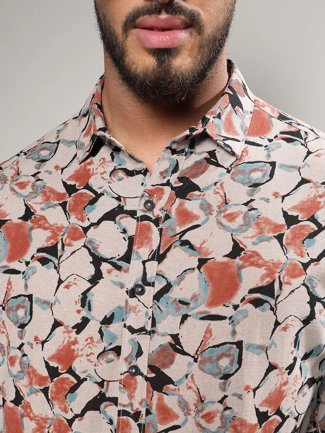 Beige & Brown Artistic Floral Cluster Shirt