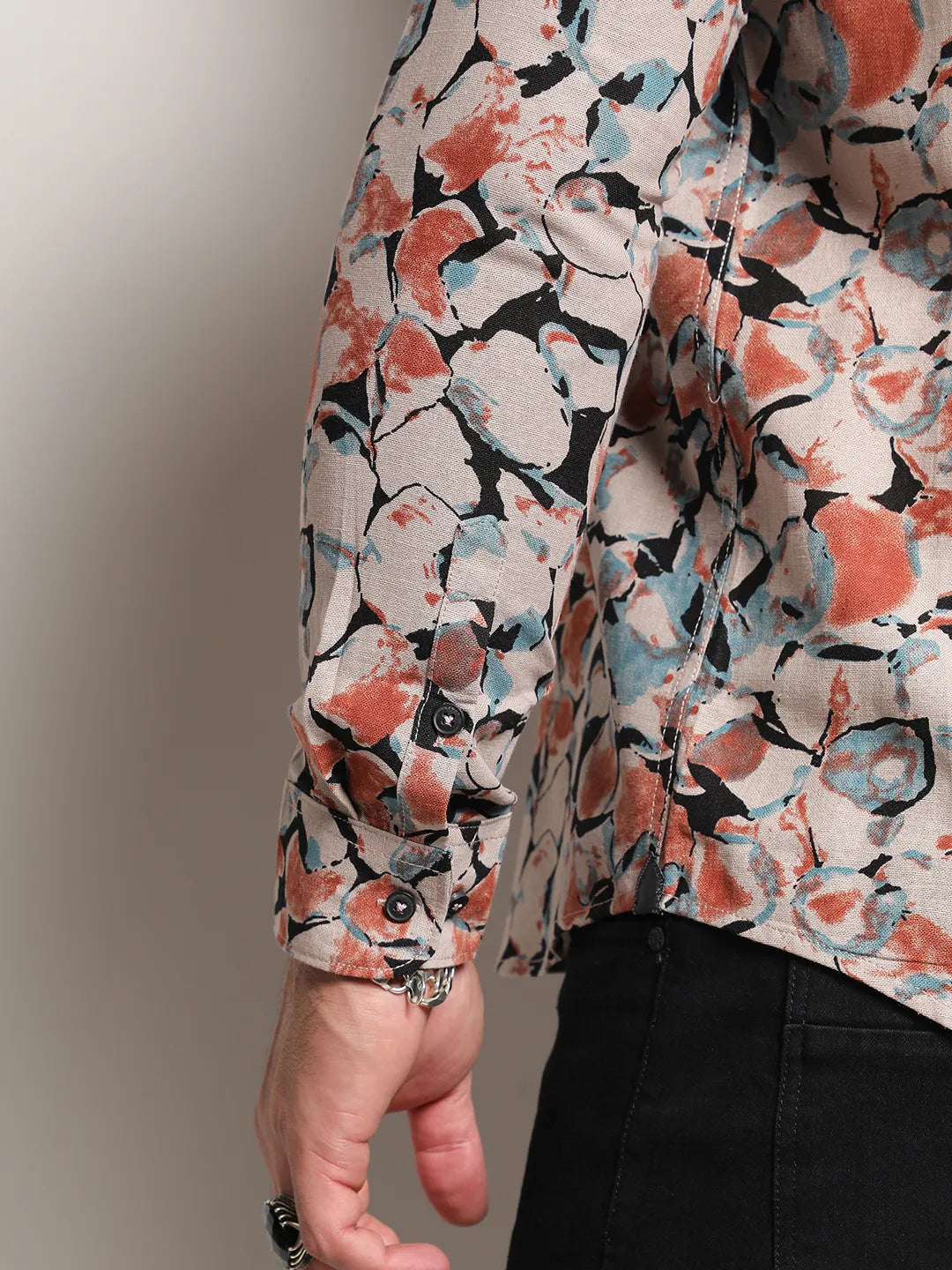 Beige & Brown Artistic Floral Cluster Shirt