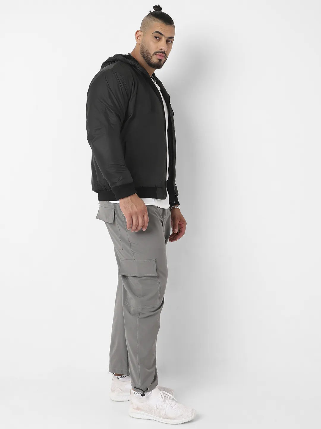 Black Zip-Front Puffer Jacket With Ribbed Hem
