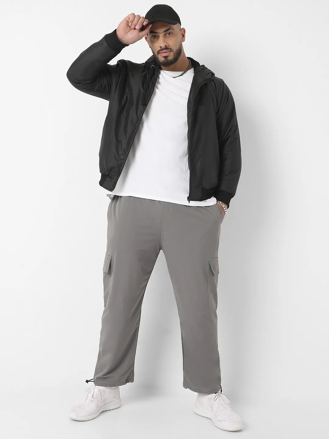 Black Zip-Front Puffer Jacket With Ribbed Hem