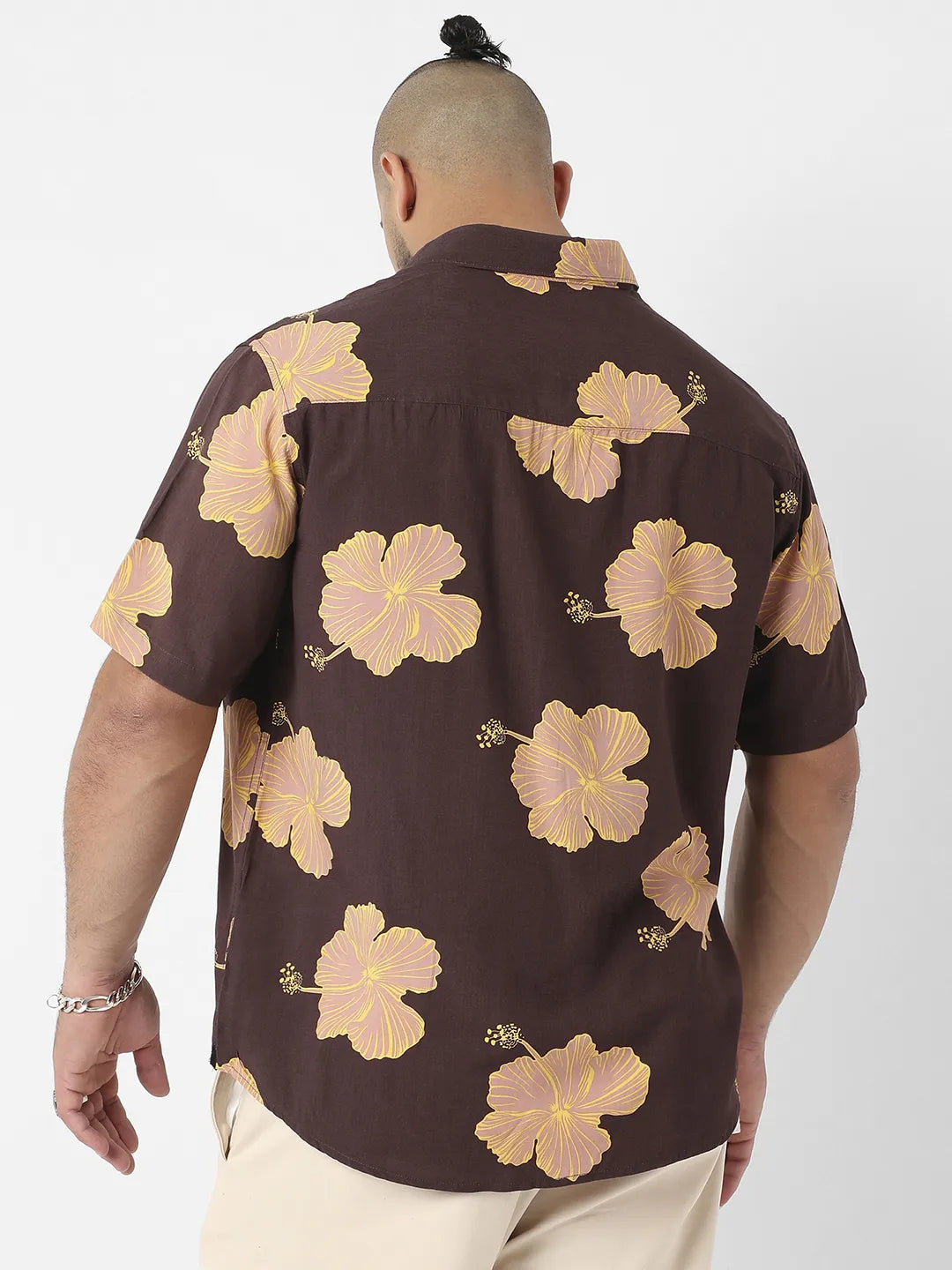 Brown Hibiscus Print Shirt