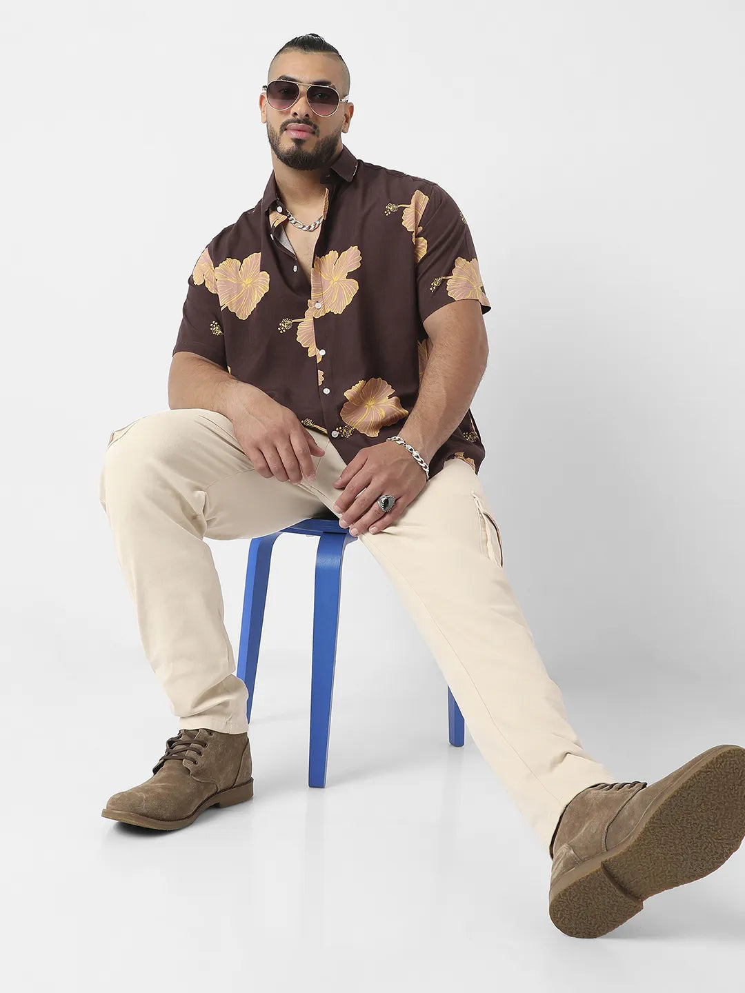 Brown Hibiscus Print Shirt