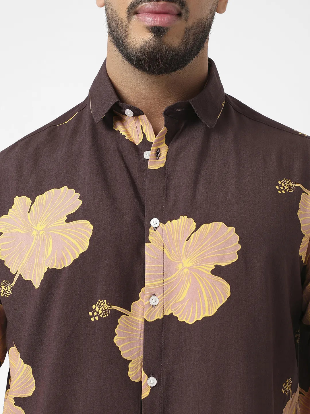 Brown Hibiscus Print Shirt