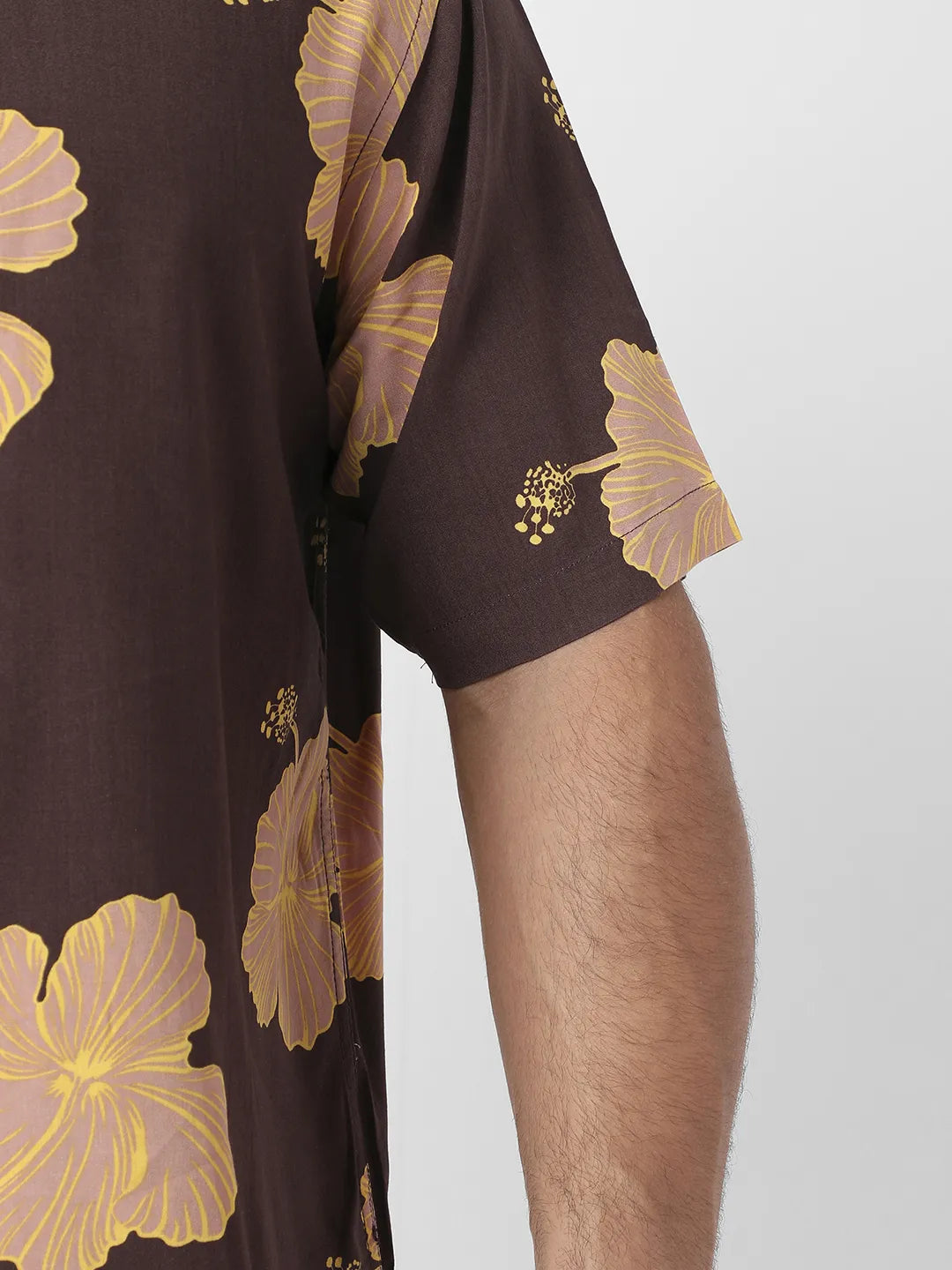 Brown Hibiscus Print Shirt