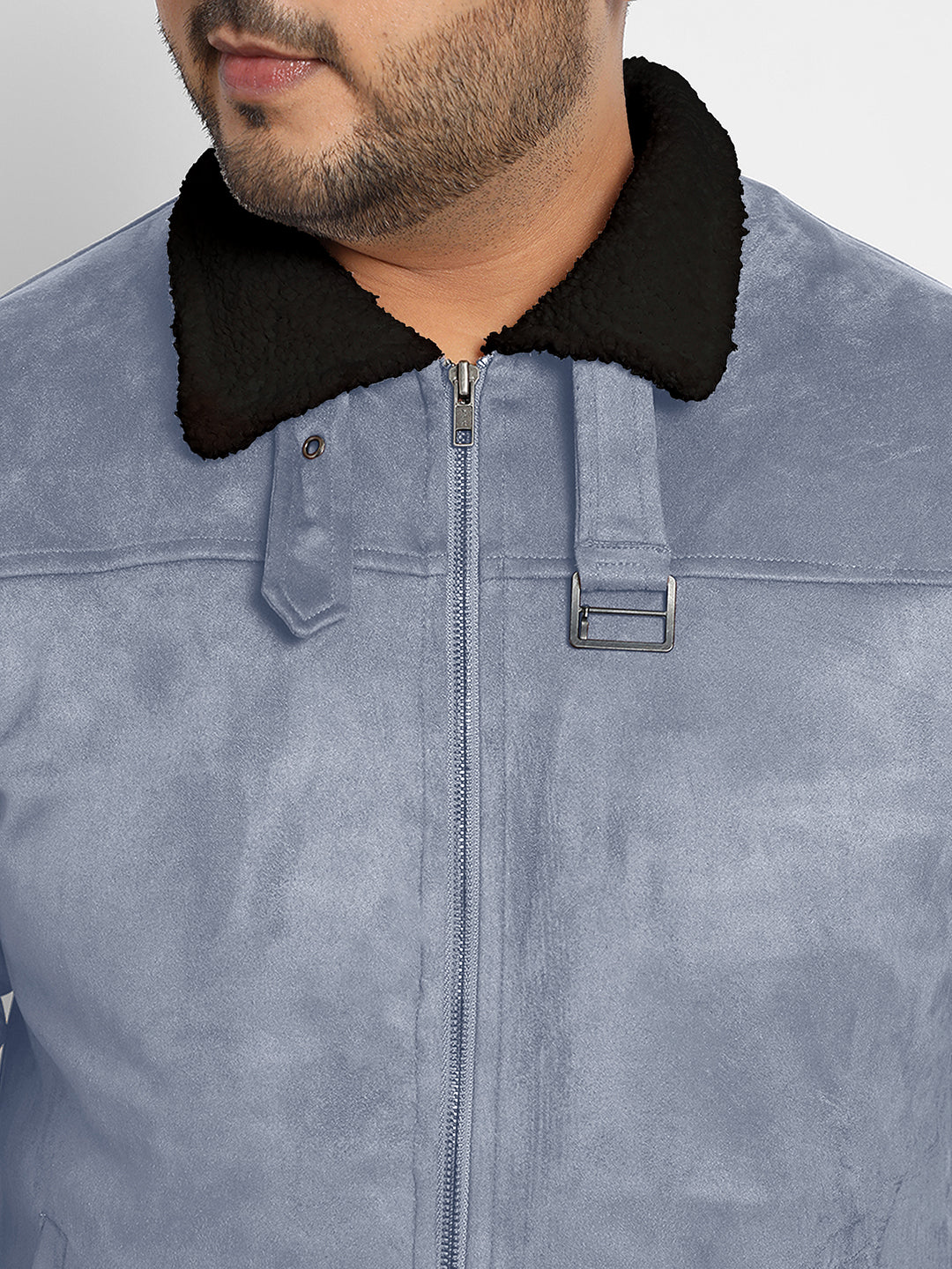 Contrast Sherpa-Lined Suede Bomber Jacket