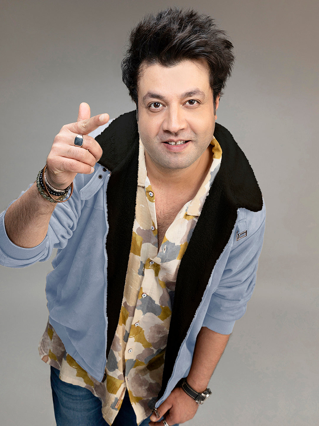 Contrast Sherpa-Lined Suede Bomber Jacket