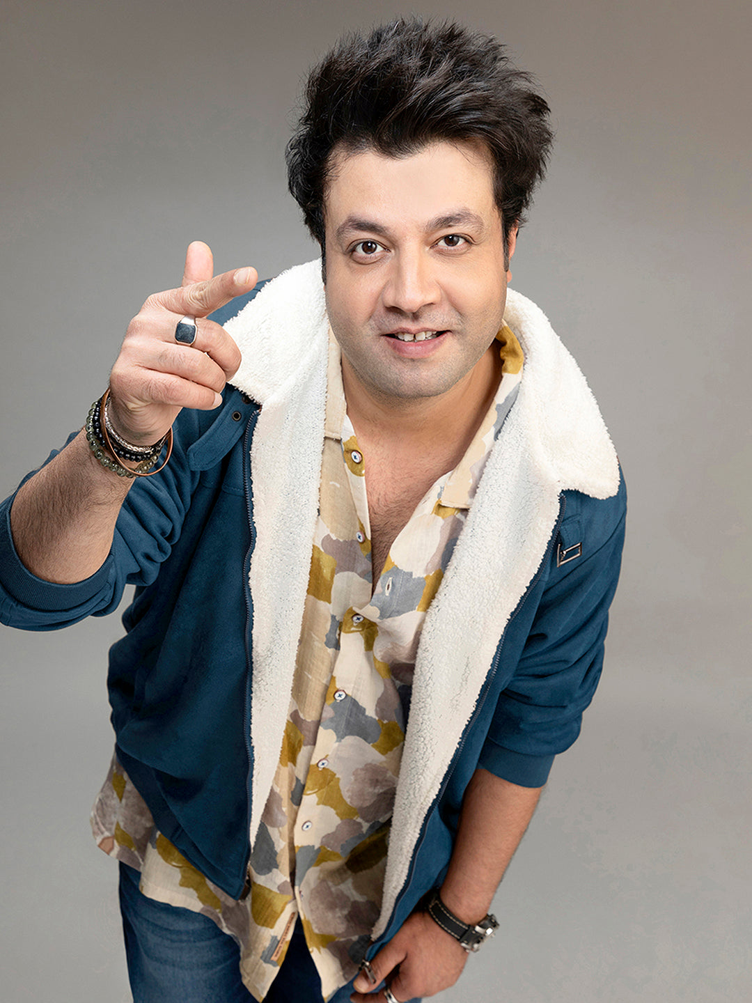 Contrast Sherpa-Lined Suede Bomber Jacket