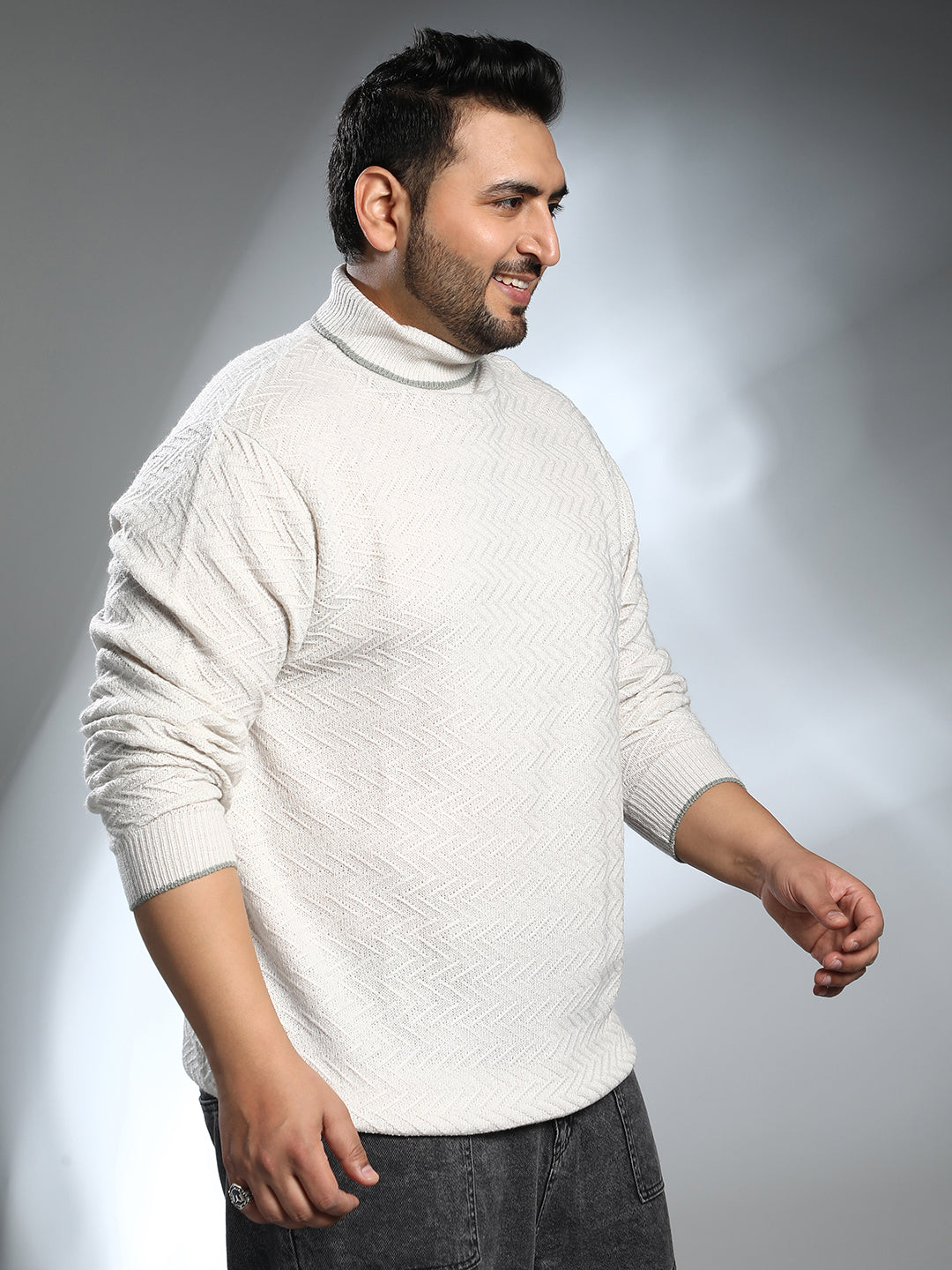 Herringbone Textured Pullover Sweater