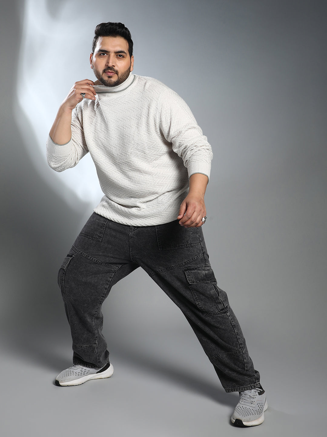 Herringbone Textured Pullover Sweater