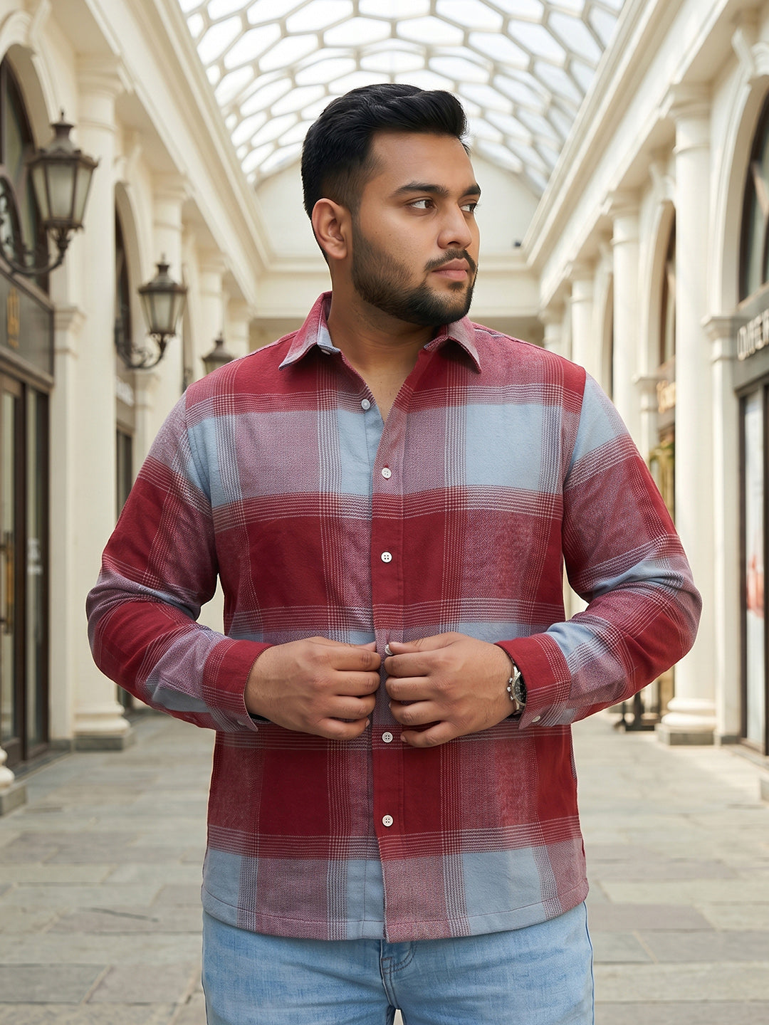 Dark Red Tartan Check Shirt
