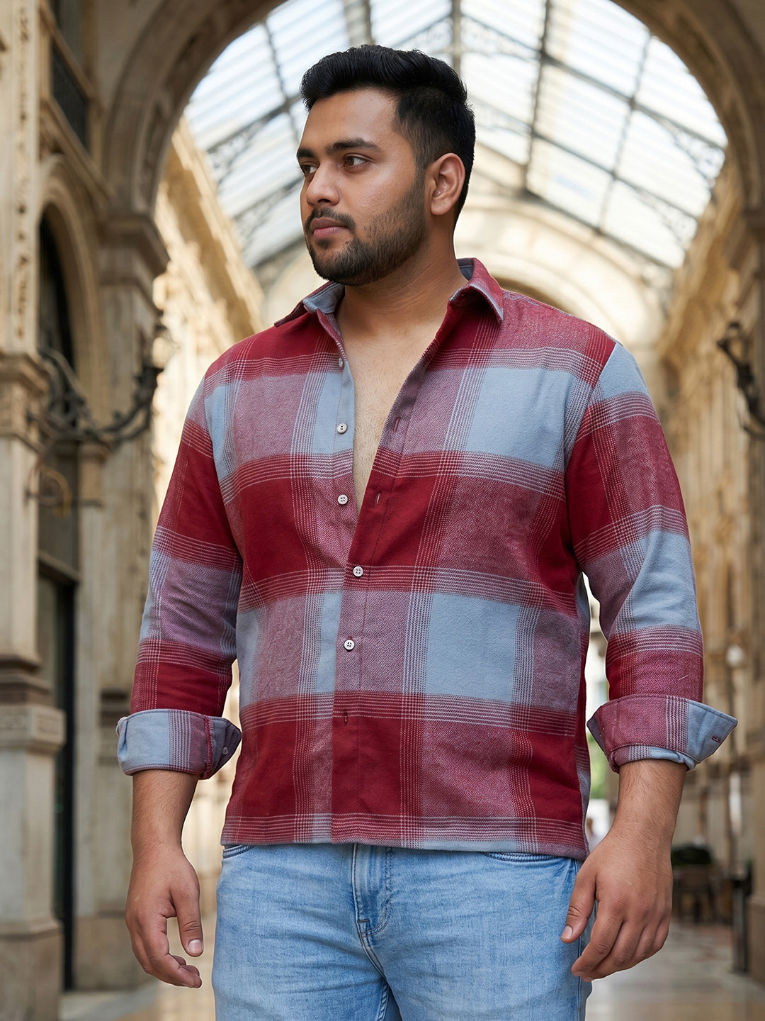 Dark Red Tartan Check Shirt