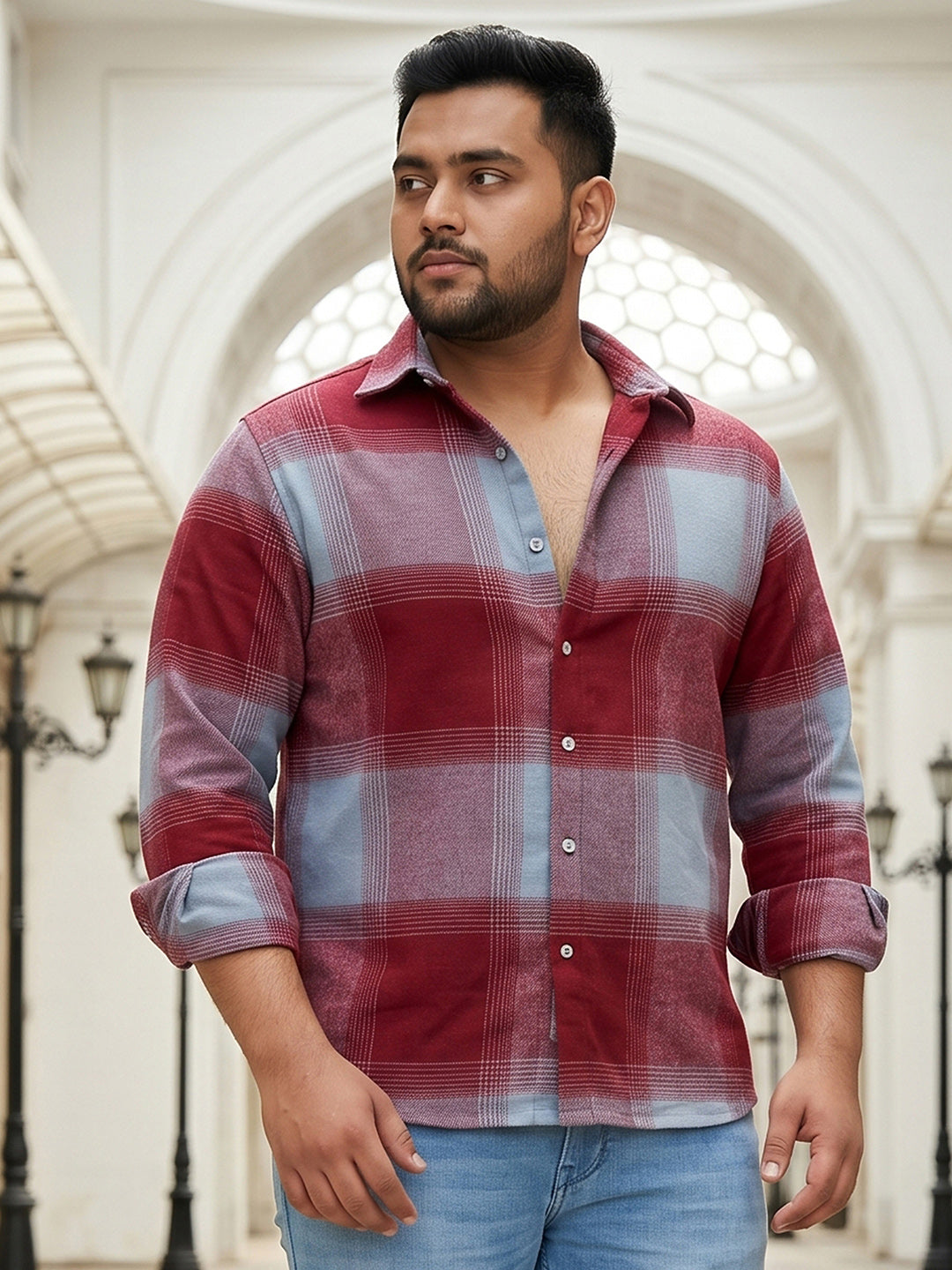 Dark Red Tartan Check Shirt