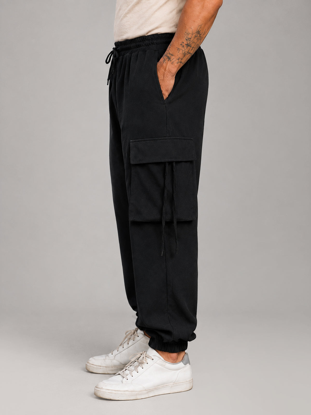 Instafab Plus Men's Black Cargo Pants With Utility Pockets - view 2