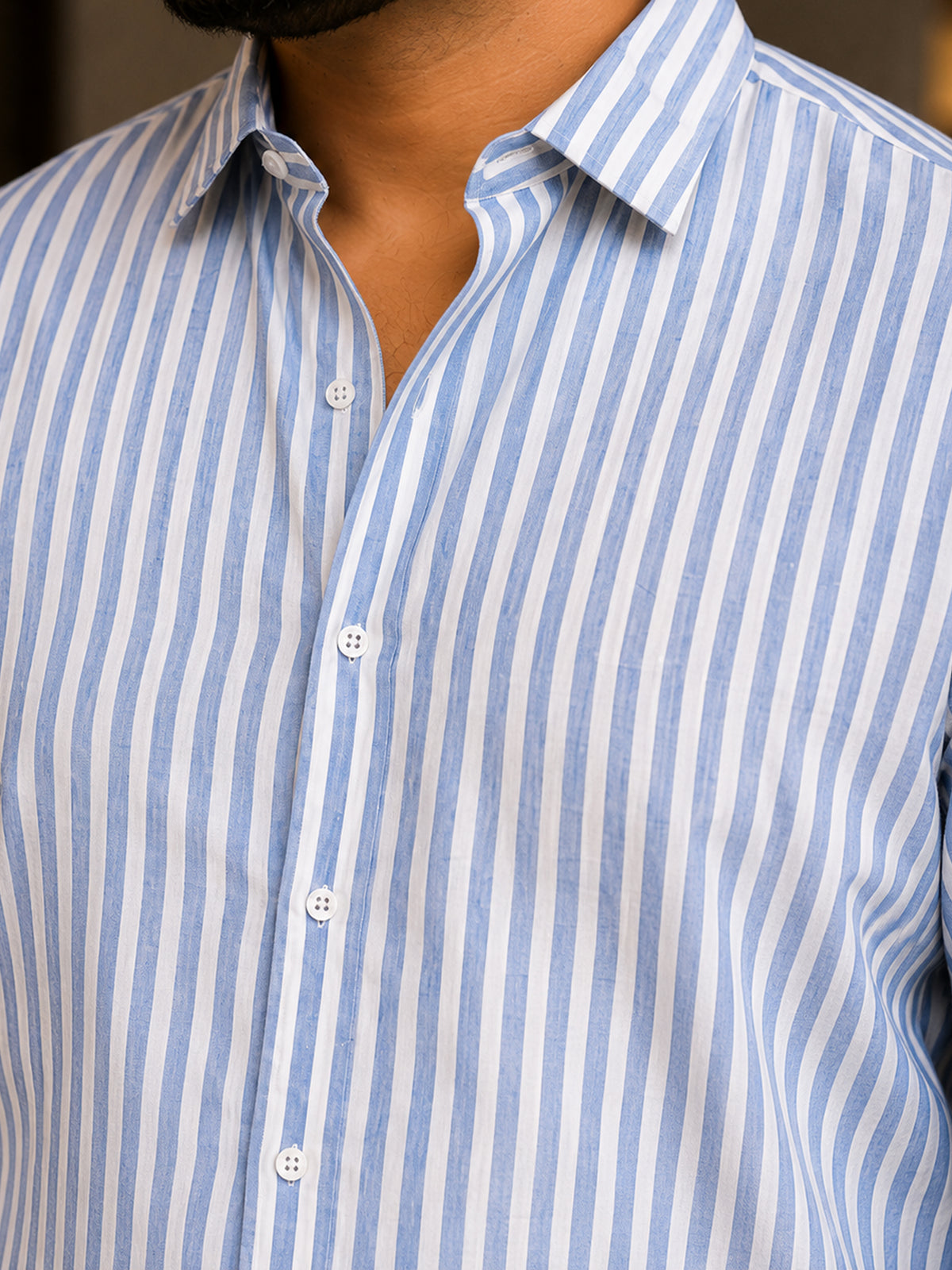 Instafab Plus Men's Blue & White Striped Oxford Cotton Shirt - view 6