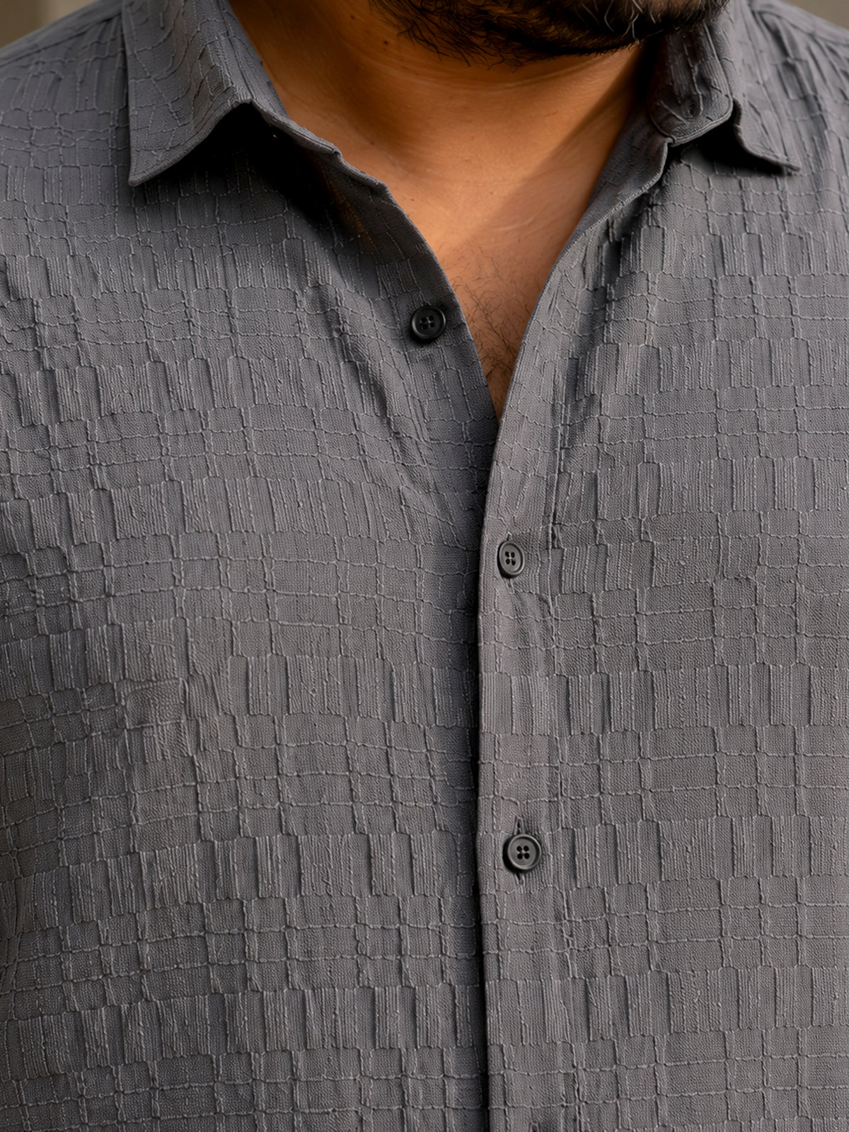 Instafab Plus Men's Grey Textured Jacquard Shirt - view 5
