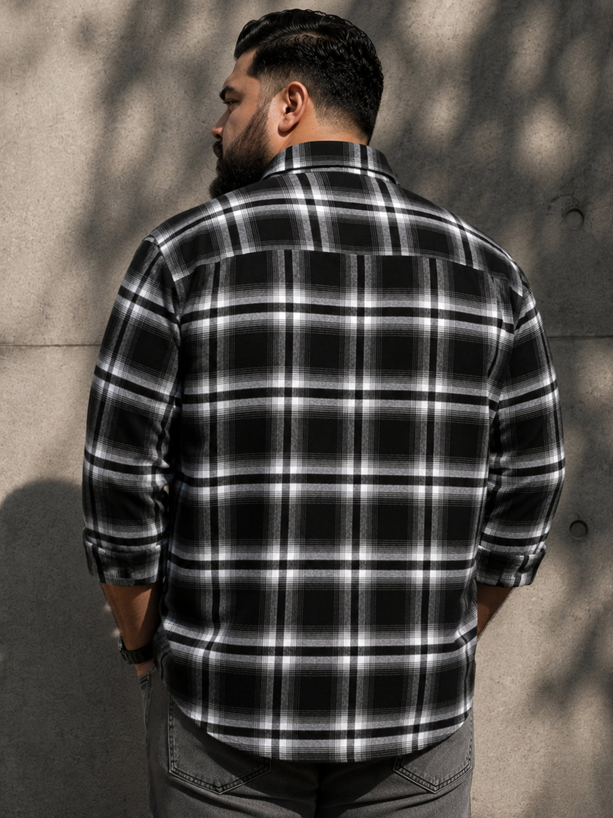 Instafab Plus Men's Black & White Checkered Cotton Shirt - view 3