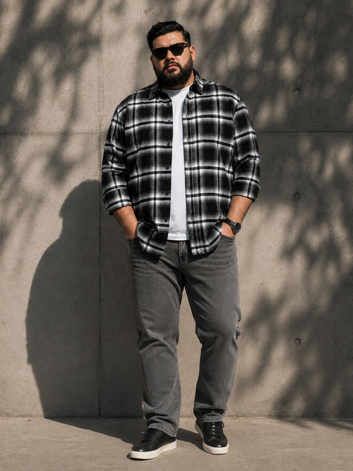 Instafab Plus Men's Black & White Checkered Cotton Shirt - view 4