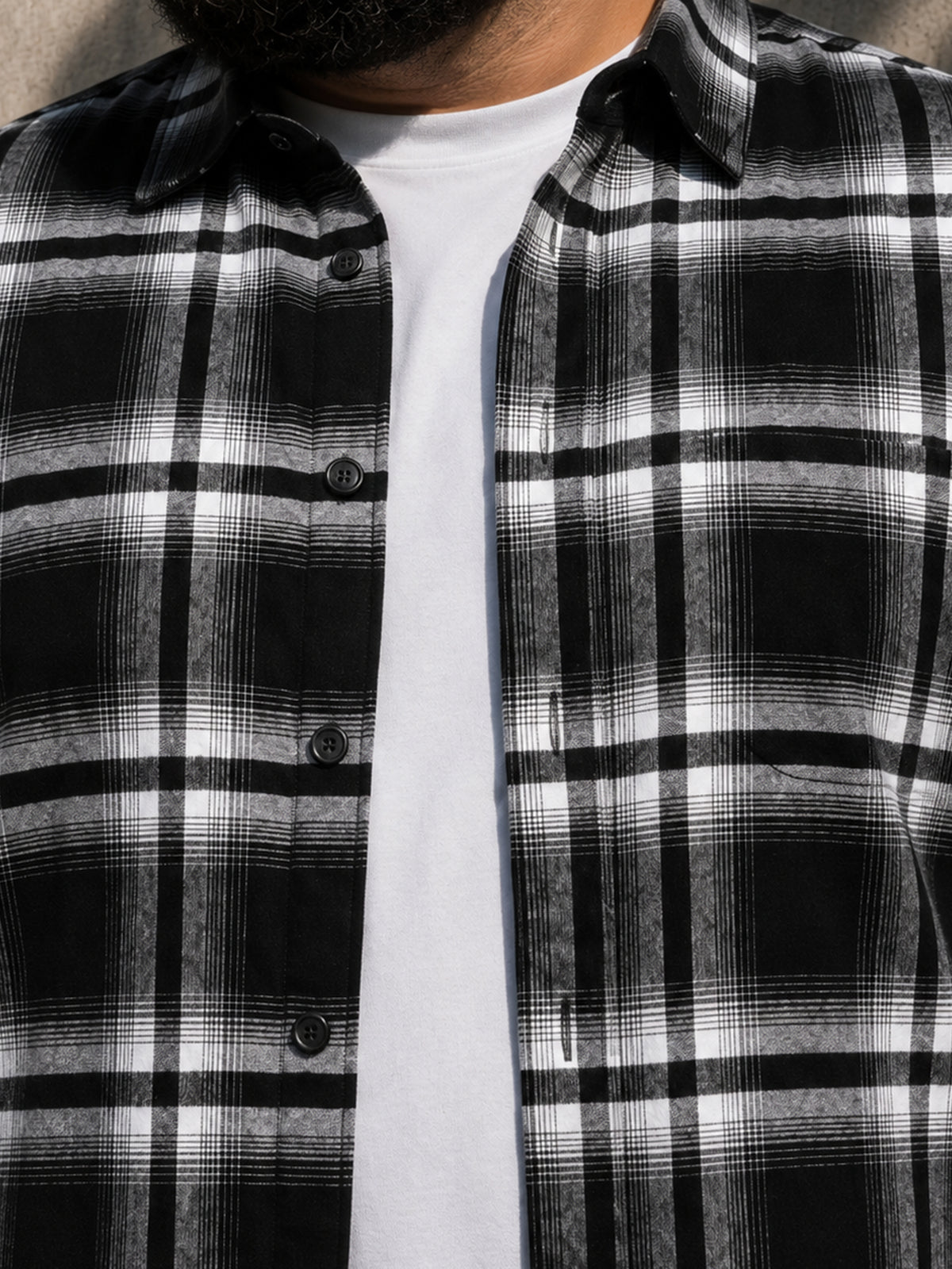 Instafab Plus Men's Black & White Checkered Cotton Shirt - view 5