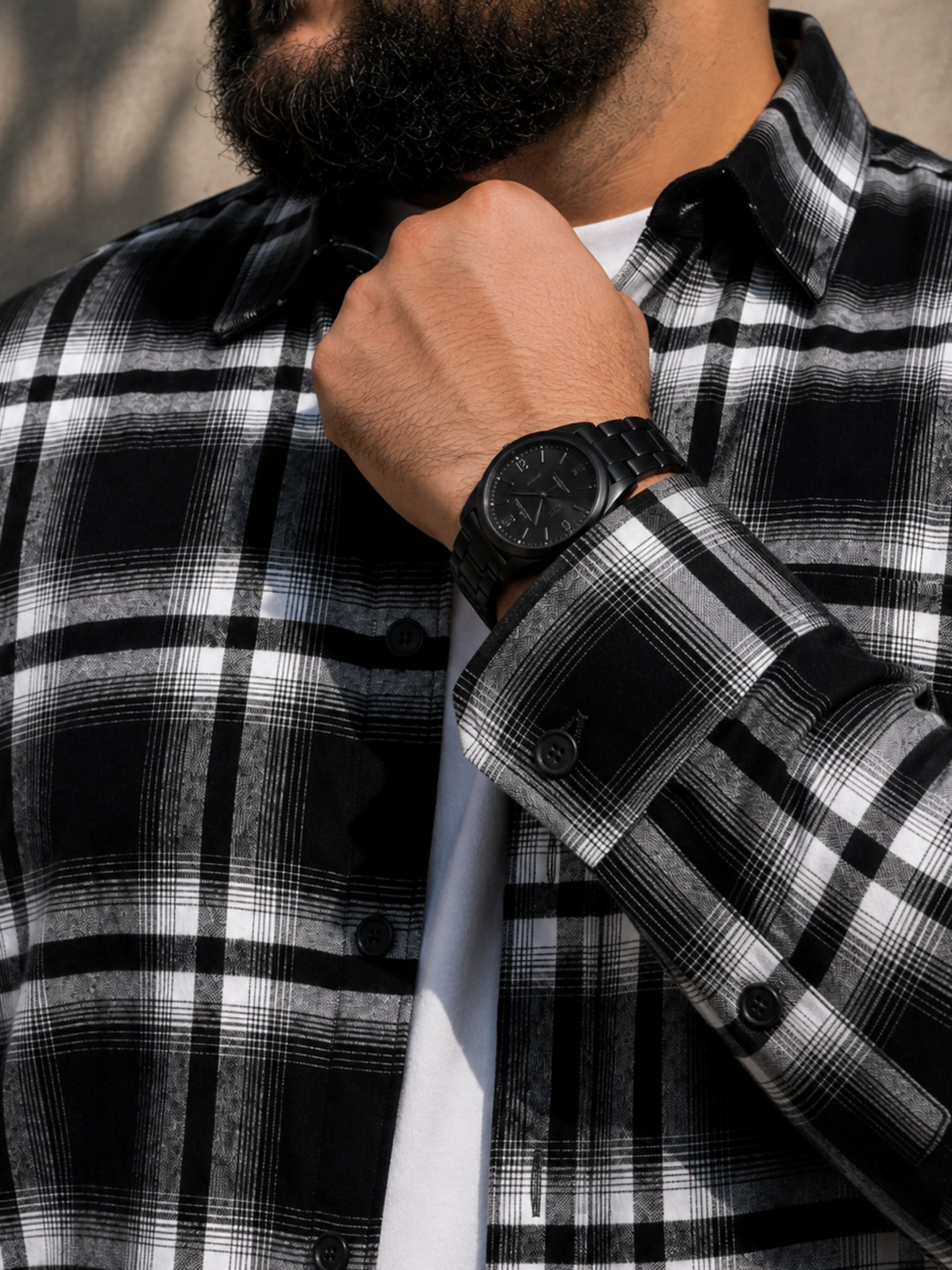 Instafab Plus Men's Black & White Checkered Cotton Shirt - view 6