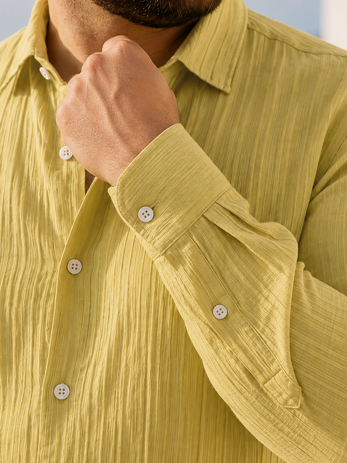Instafab Plus Men's Yellow Striped Textured Regular Fit Shirt - view 6