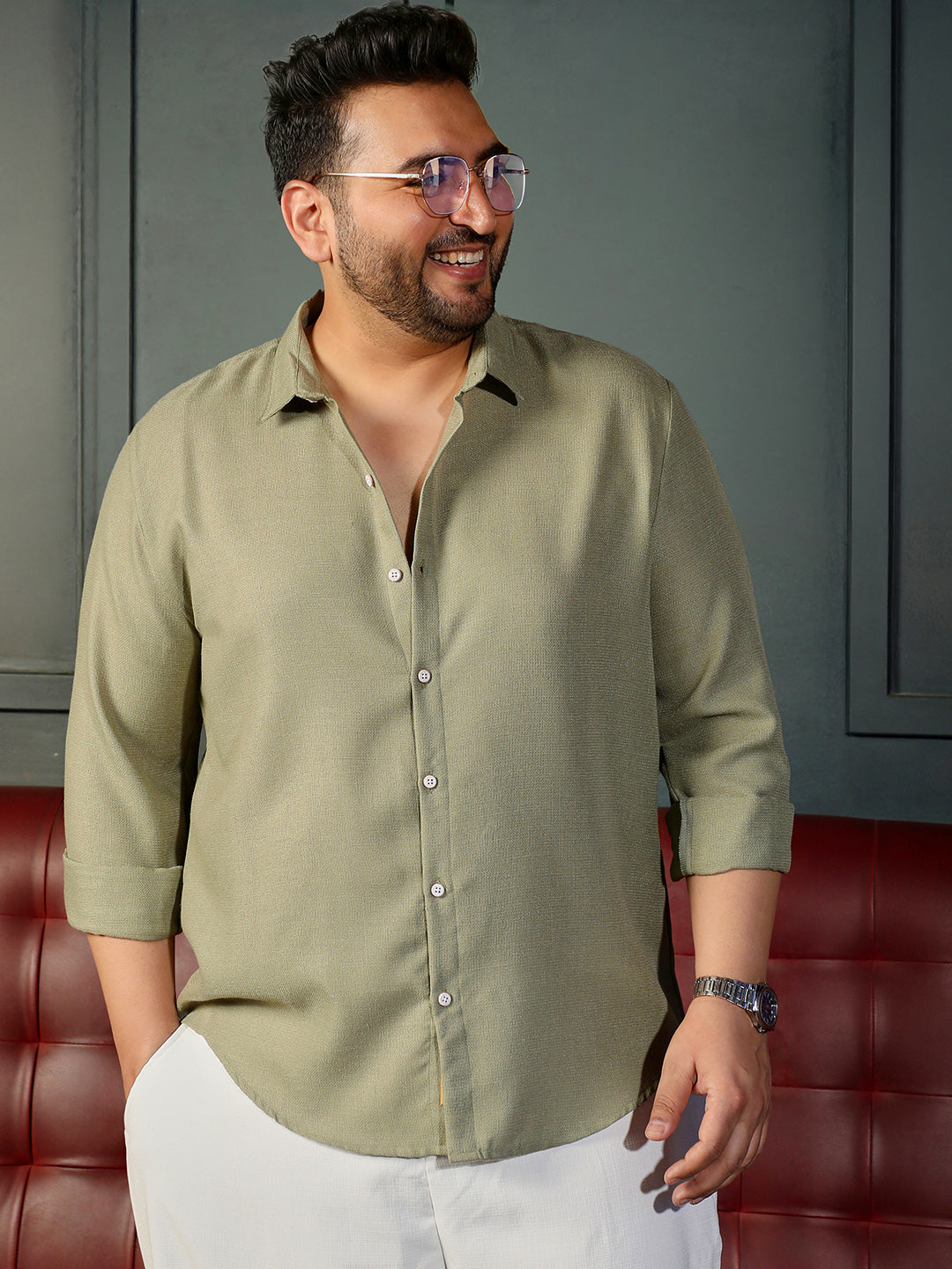 Sage Green Self Design Shirt