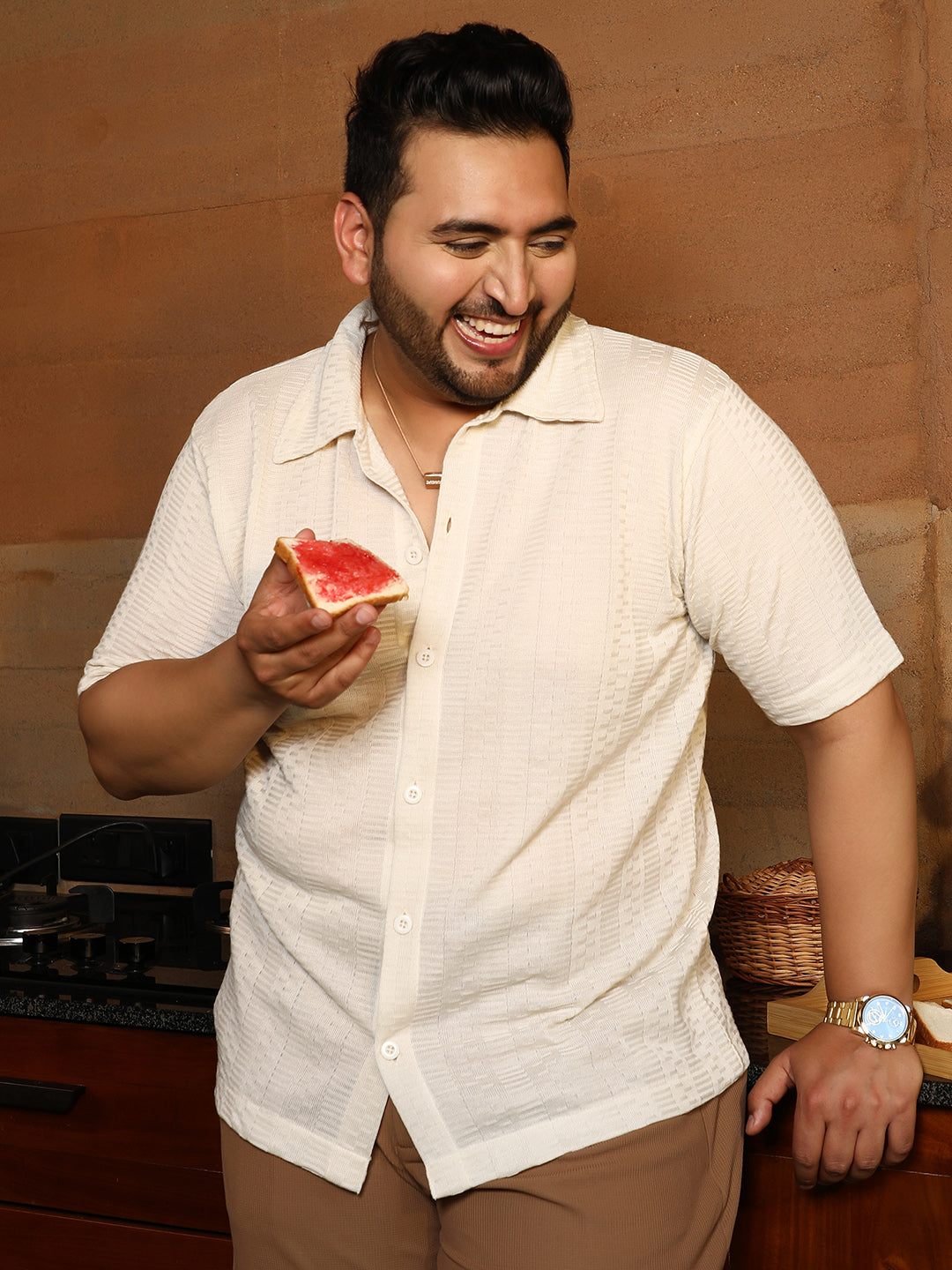 Dash-Ribbed Knit Polo Shirt