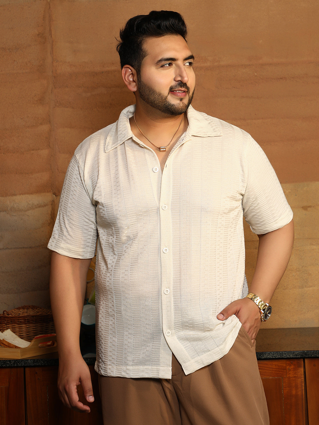 Dash-Ribbed Knit Polo Shirt