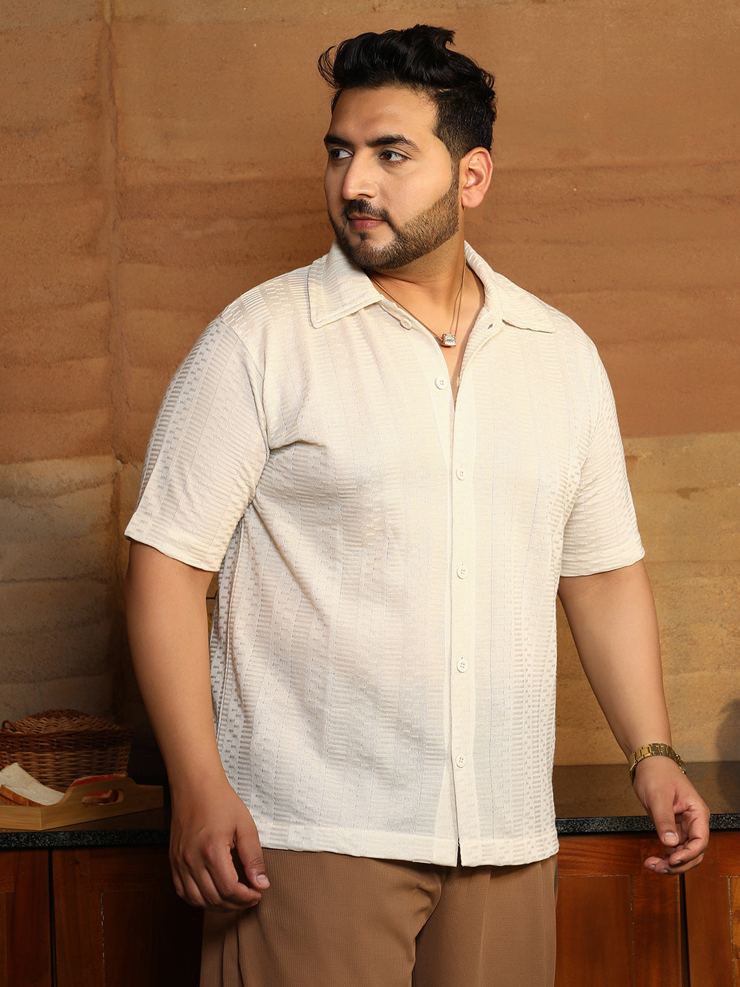 Dash-Ribbed Knit Polo Shirt