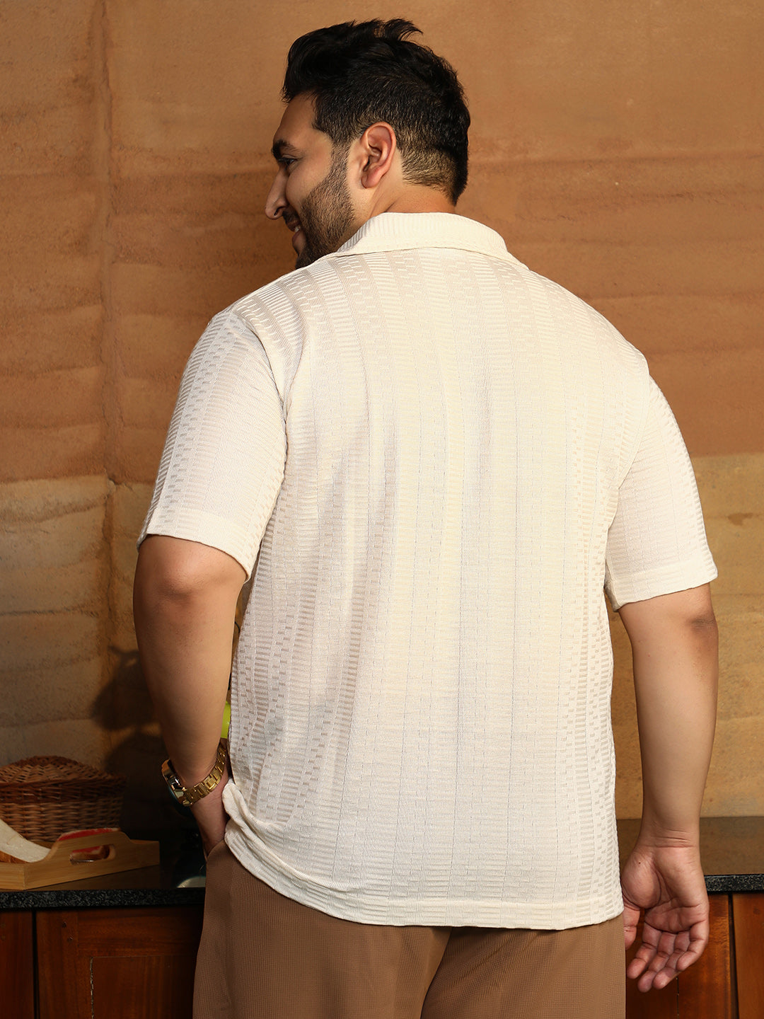 Dash-Ribbed Knit Polo Shirt