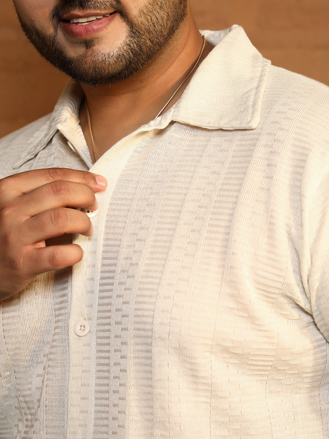 Dash-Ribbed Knit Polo Shirt